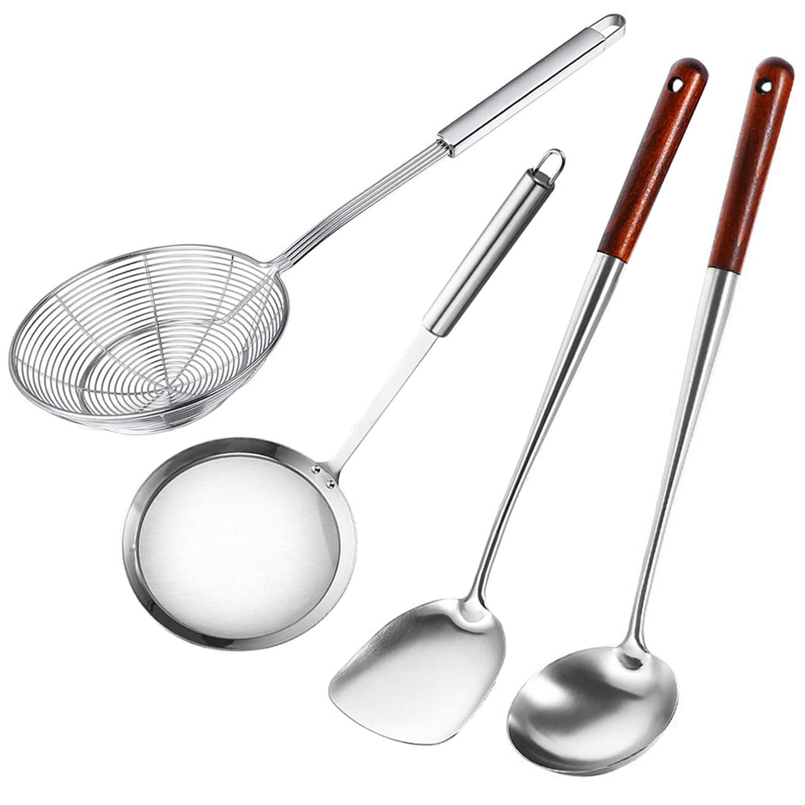 Durable 304 Stainless Steel Canning Ladle Oil Soup Spoon,Fat Skimmer Spoon Hot Pot Fine Mesh Food Strainer Spider Strainer (4Pcs