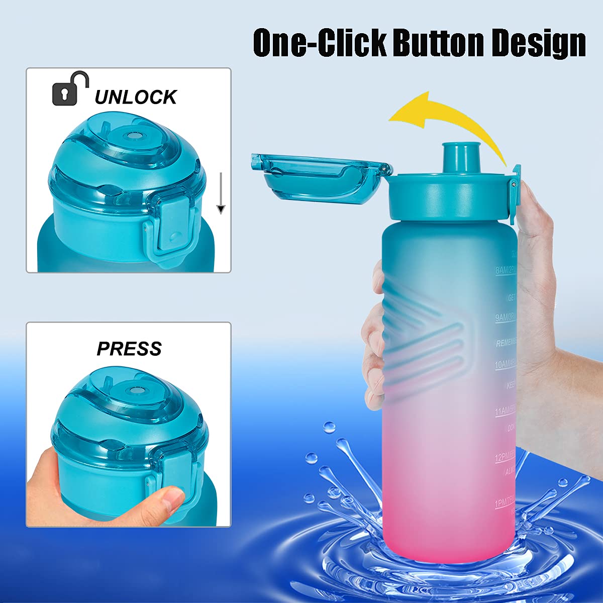Allfourior 32Oz Water Bottles With Times To Drink - Water Bottle With Time Marker & Removable Strainer Water Tracker Bottle Bpa