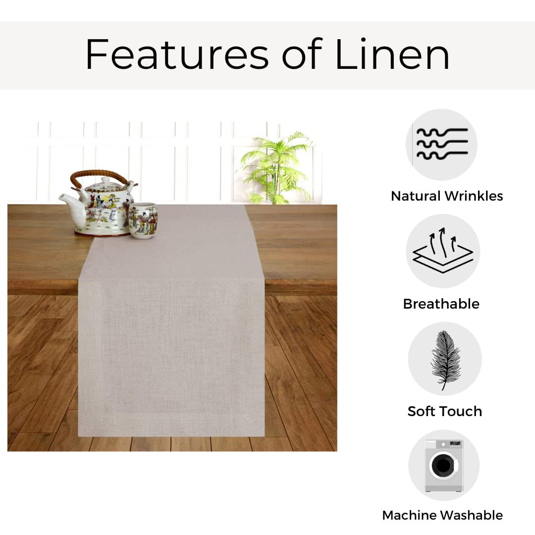 D'Moksha Homes Linen Table Runner - 14 X 72 Inch Natural, 100% Pure Linen Table Runners 72 Inches, Machine Washable, Table Runne