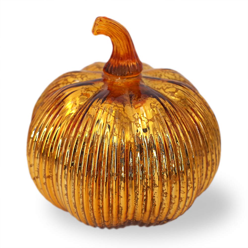 hvfun Mercury Glass Light up Pumpkin with Timer- Fall Decoration for Home-Lamps for Festive Decoration-Halloween Decorations (Go