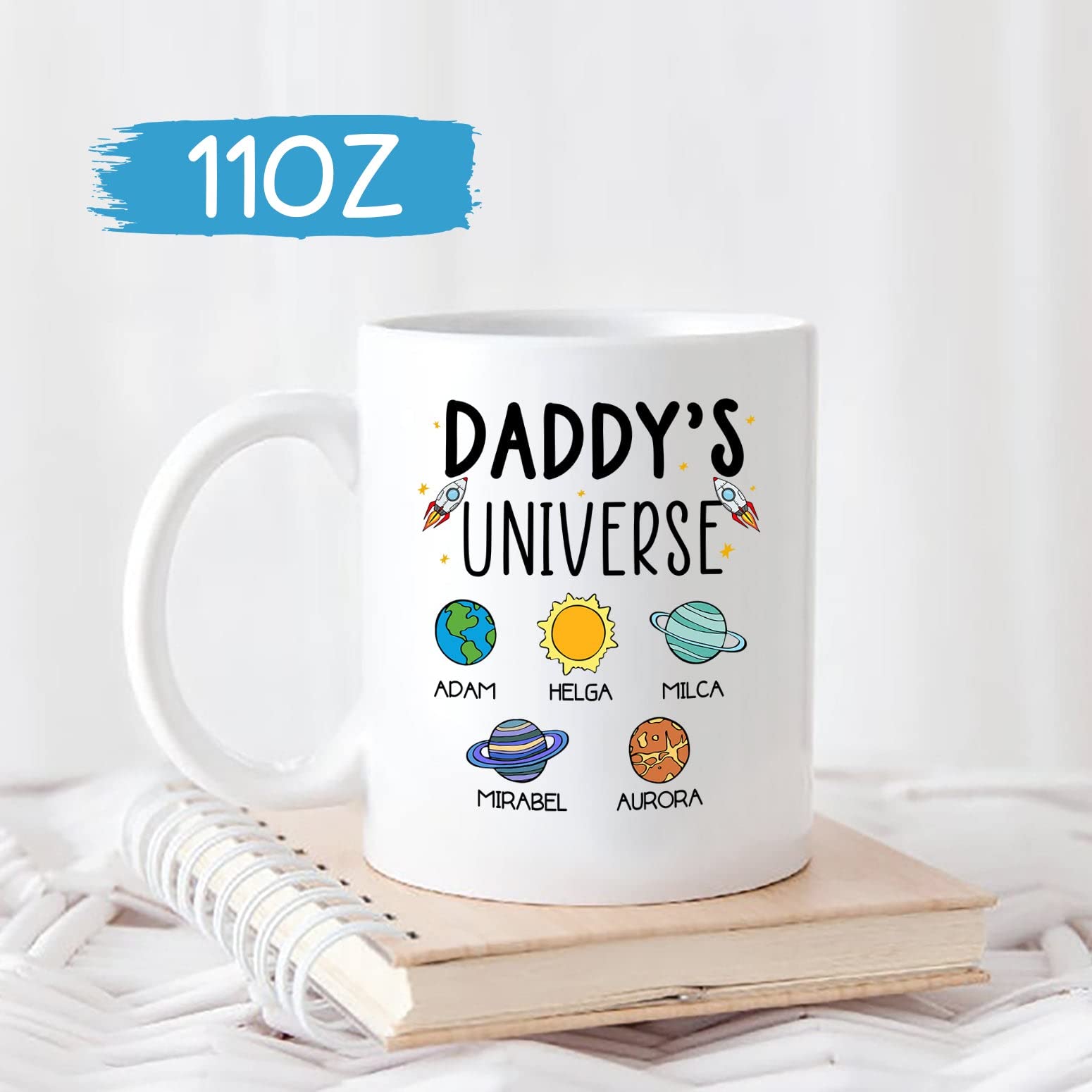 Daddy'S Universe Coffee Mug Custom Kid'S Name Mug For Dad, Personalized Dad Mugs Gifts For Daddy/Father/Papa, Customized Dad Mug