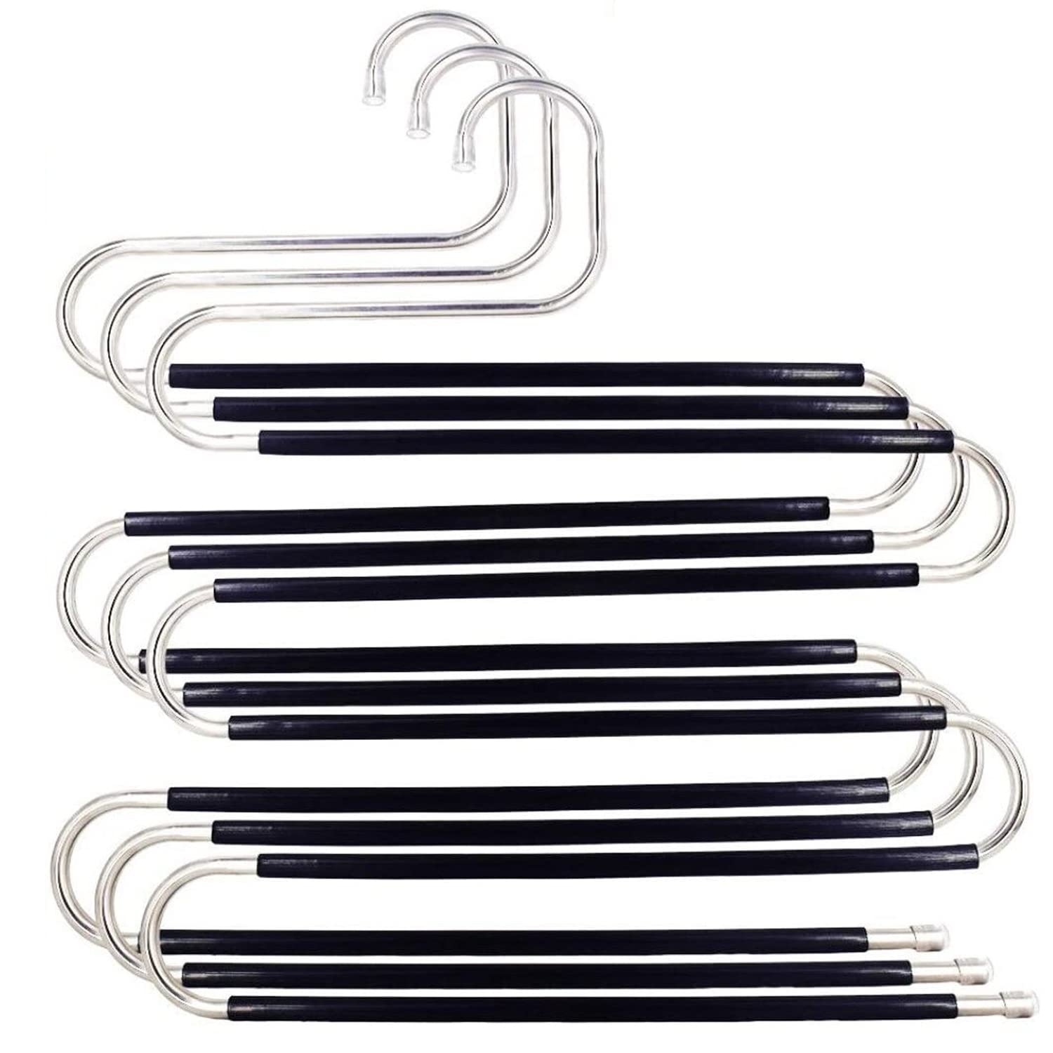 Skroad Pants Hangers Space Saving,3 Pack S-Type Non-Slip Stainless Steel Clothes Pants Hangers Closet Organizers And Storage, Cl
