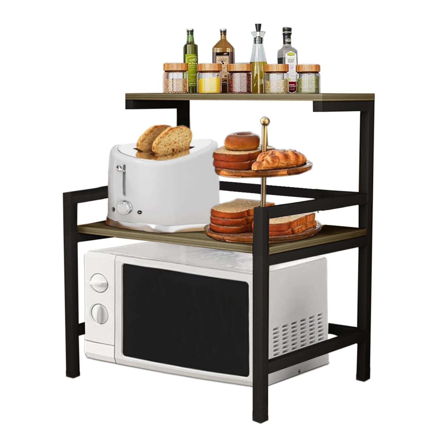 Urban Decor Microwave Kitchen Oven Rack Shelf Double Layer Microwave Home Oven Rack Rice Cooker Rack Salt Shaker Seasoning Stora