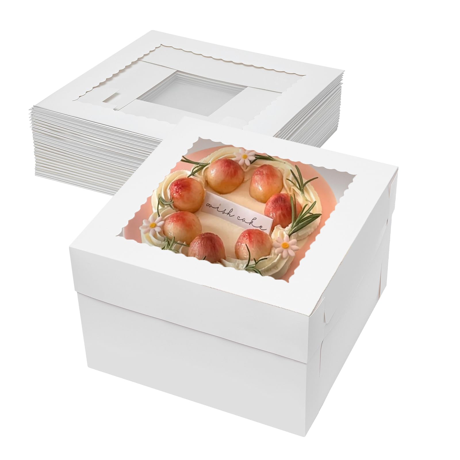 Mcfleet 10pcs Cake Boxes 12 Inch 12x12x8 Tall Cake Boxes with Window for Tier Baking Disposable Bakery Containers with Lids Whit