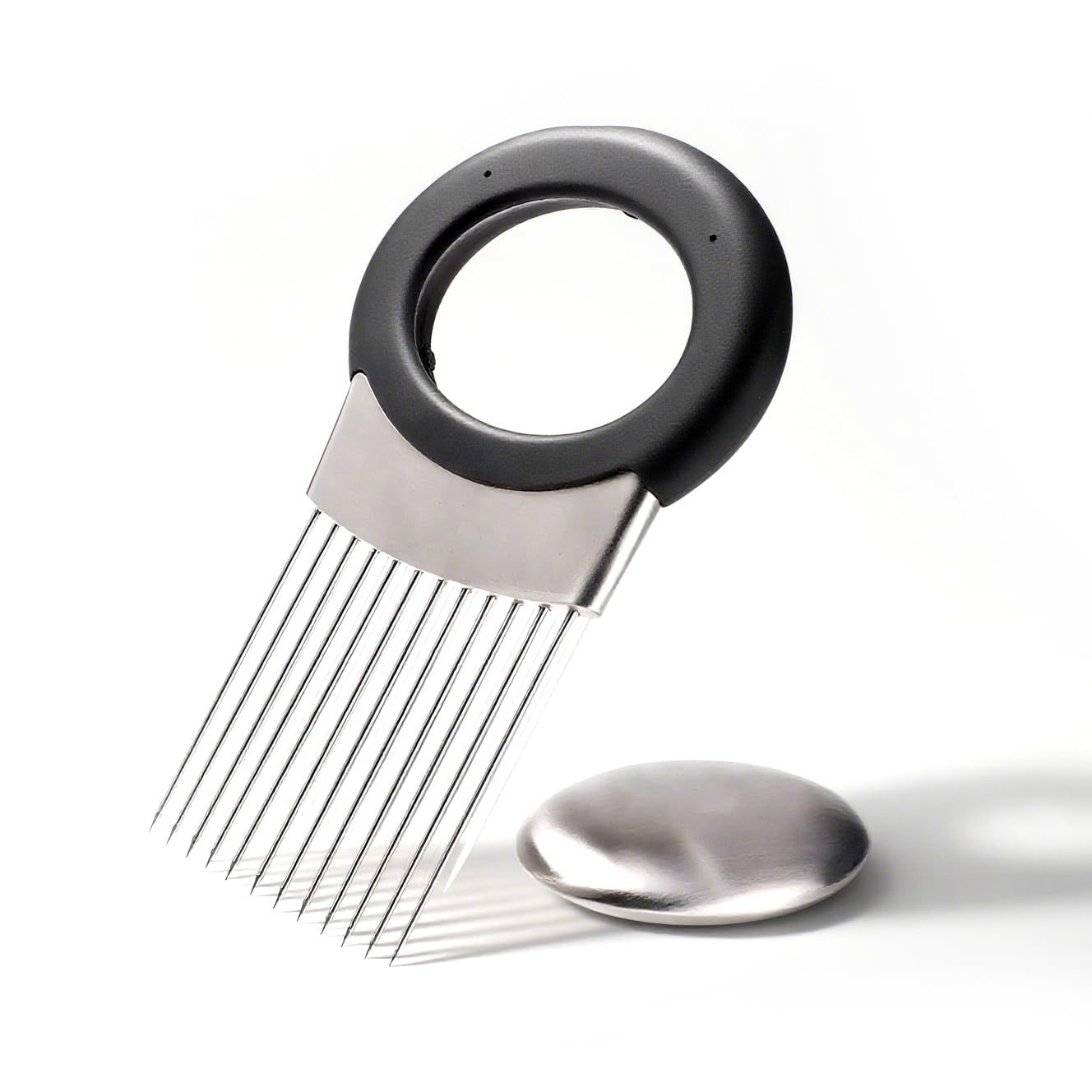 Onion Holder for Slicing, Onion Cutter with Stainless Steel soap Tomato Potato Slicer, Meat Tenderizer Tool, Convenient Grip Foo