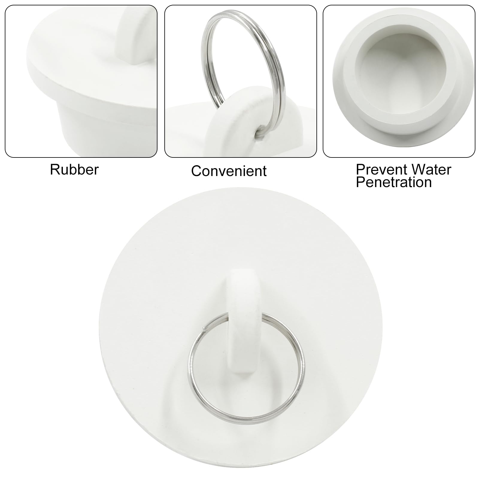 Cionyce 4 Pack Sink Bathtub Plug Rubber Sink Stopper White Bath Tub Drain Stoppers With Pull Ring For Kitchen, Bathtub,Laundry S