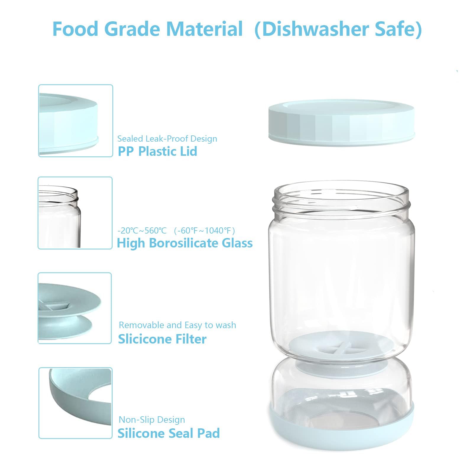 Luvan Pickle Jar With Strainer Flip, 34Oz Pickle Container, Glass Pickle Juice Separator Jar-Leakproof Airtight Lid, Hourglass P