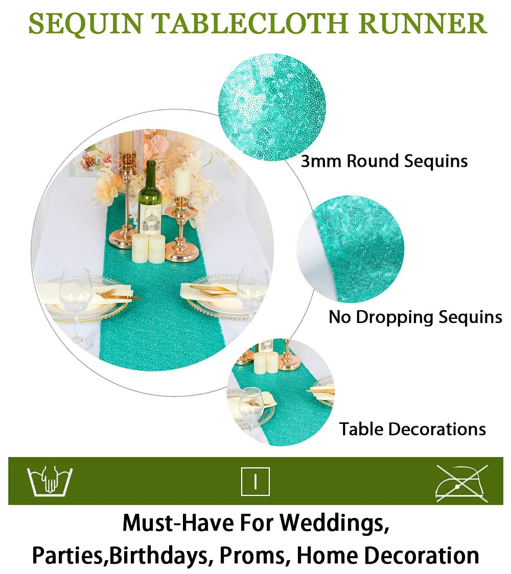 Shinybeauty 12X108-Inch Sequin Table Runner Teal 1 Piece Table Runner Wedding Halloween Party Decorations Sequin Runners For Tab