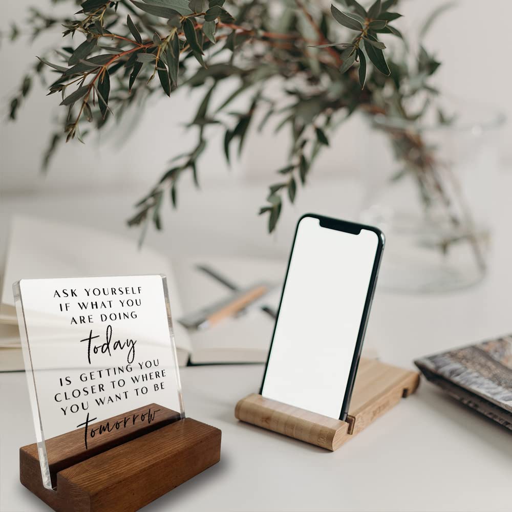Inspirational Quotes Desk Sign, Motivational Minimalist Decor Art Acrylic Plaque With Wooden Stand Sign Home Office Desk Sign Gi