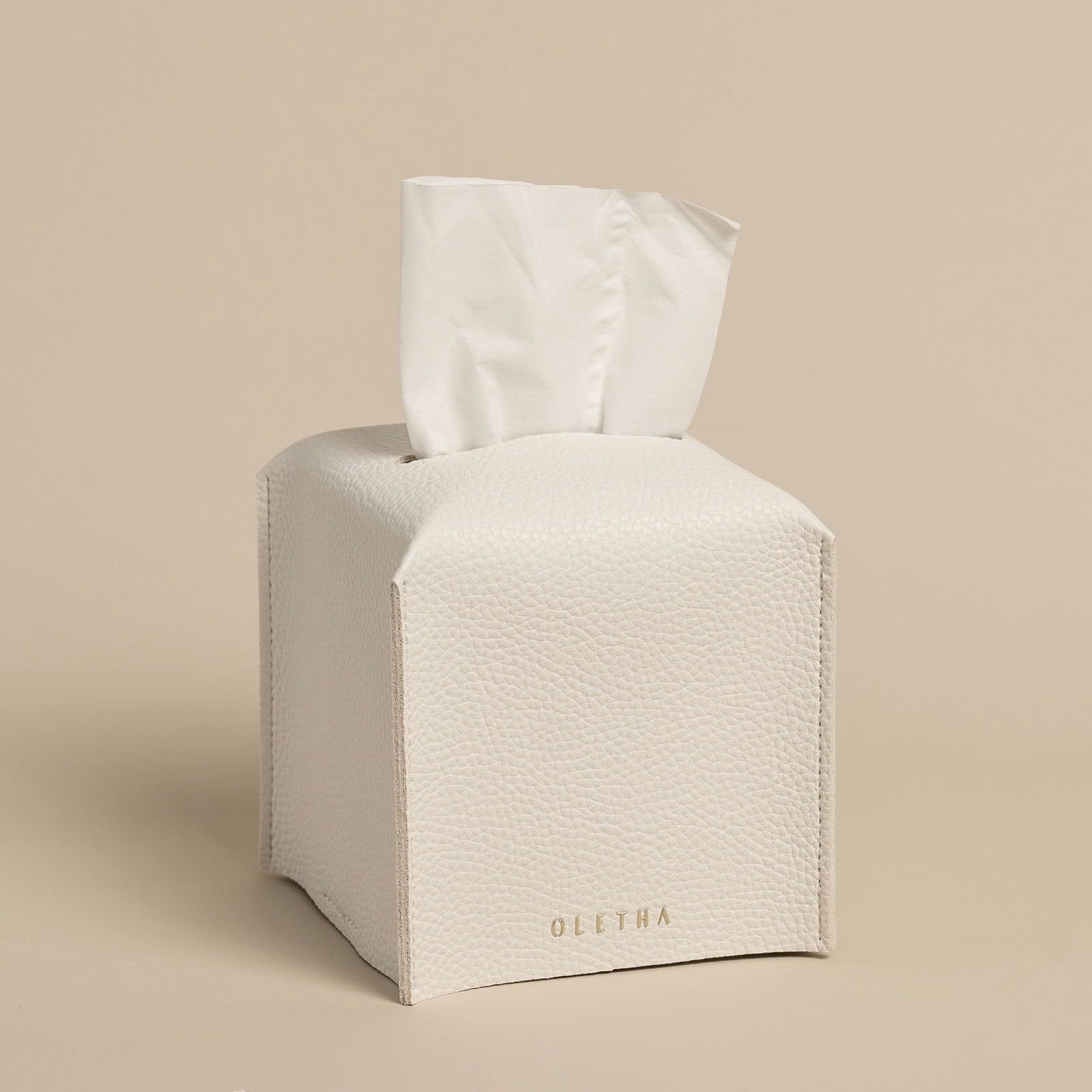 OLETHA Square Tissue Box Cover, Set of 2 - Aesthetic Tissues Cube Boxes Holder - Desk Decor for Room, Home & Office - White