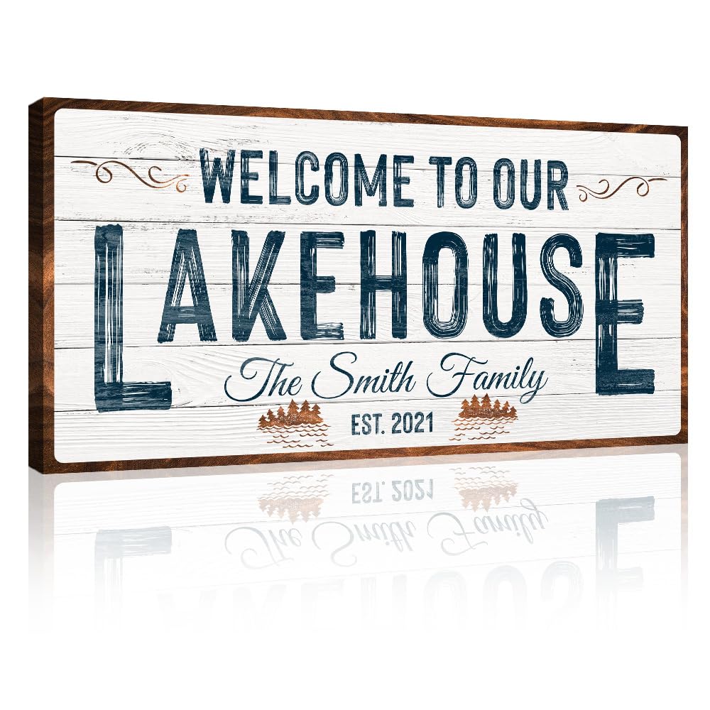 Tailored Canvases Custom Lake House Sign - Large Rustic Print Decor Canvas Wall Art For Living Room, Bedroom, Kitchen And Entryw