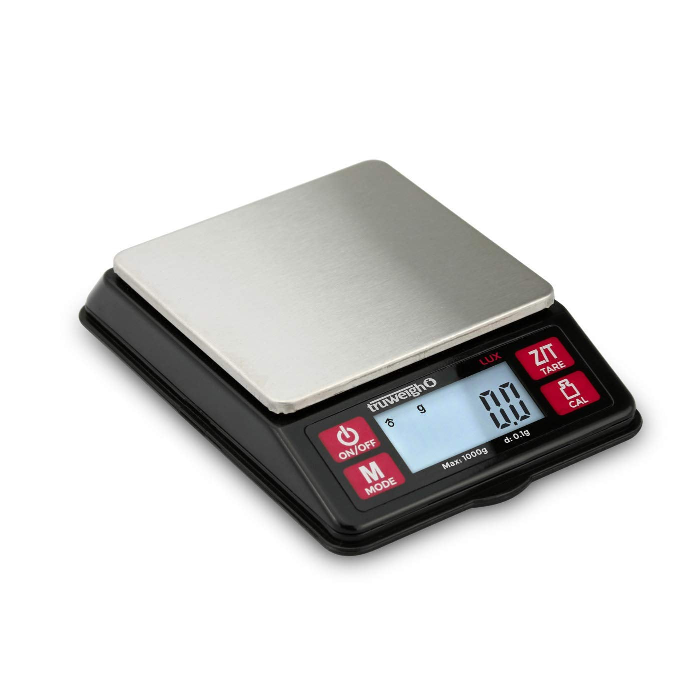 Truweigh Lux Digital Mini Scale (1000G X 0.1G, Black/Red) - Digital Kitchen Scale - Digital Travel Scale - Portable Food Scale -