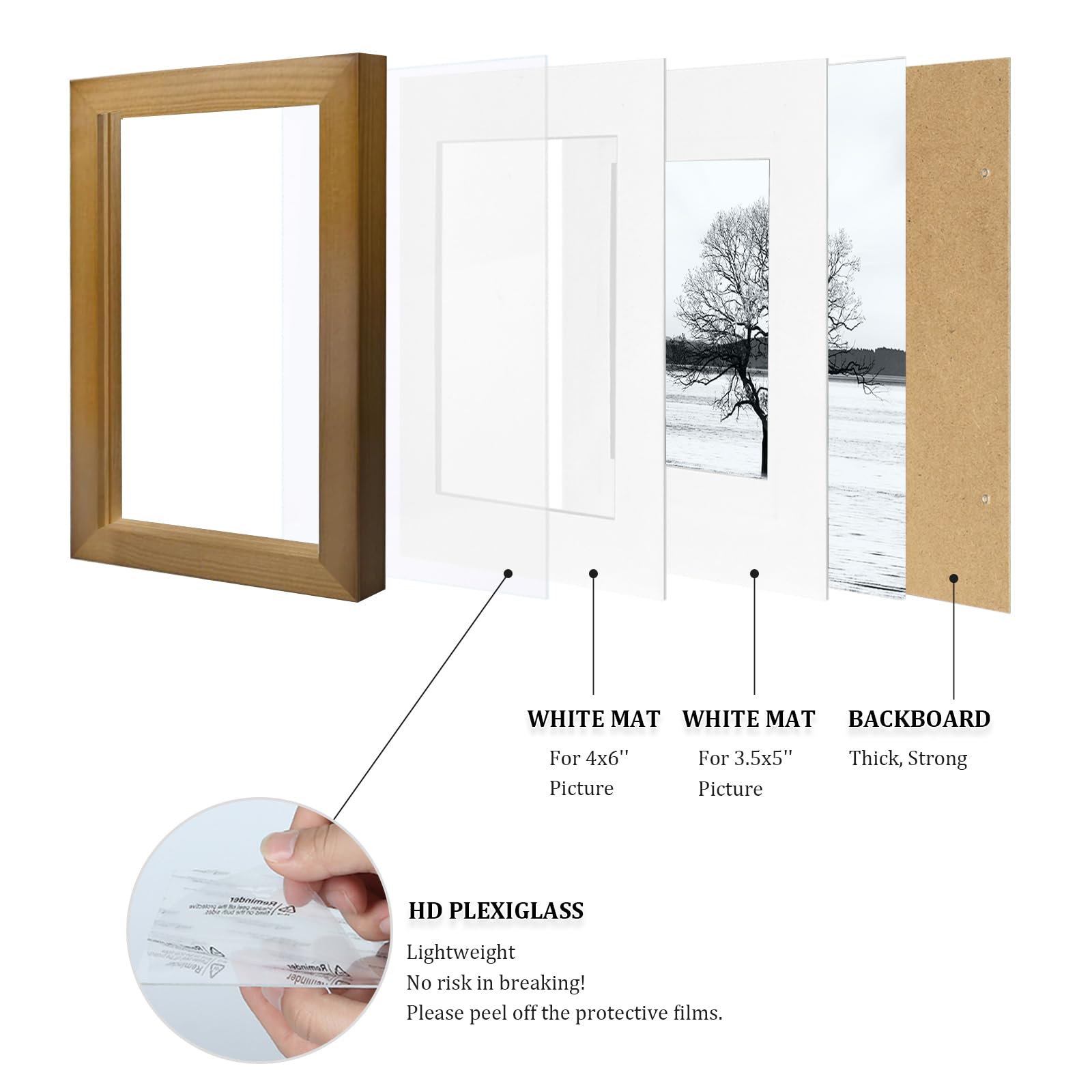 Egofine 4X6 Picture Frame - Made Of Solid Wood Covered By Plexiglass For Table Top Display And Wall Mounting Photo Frame Light B