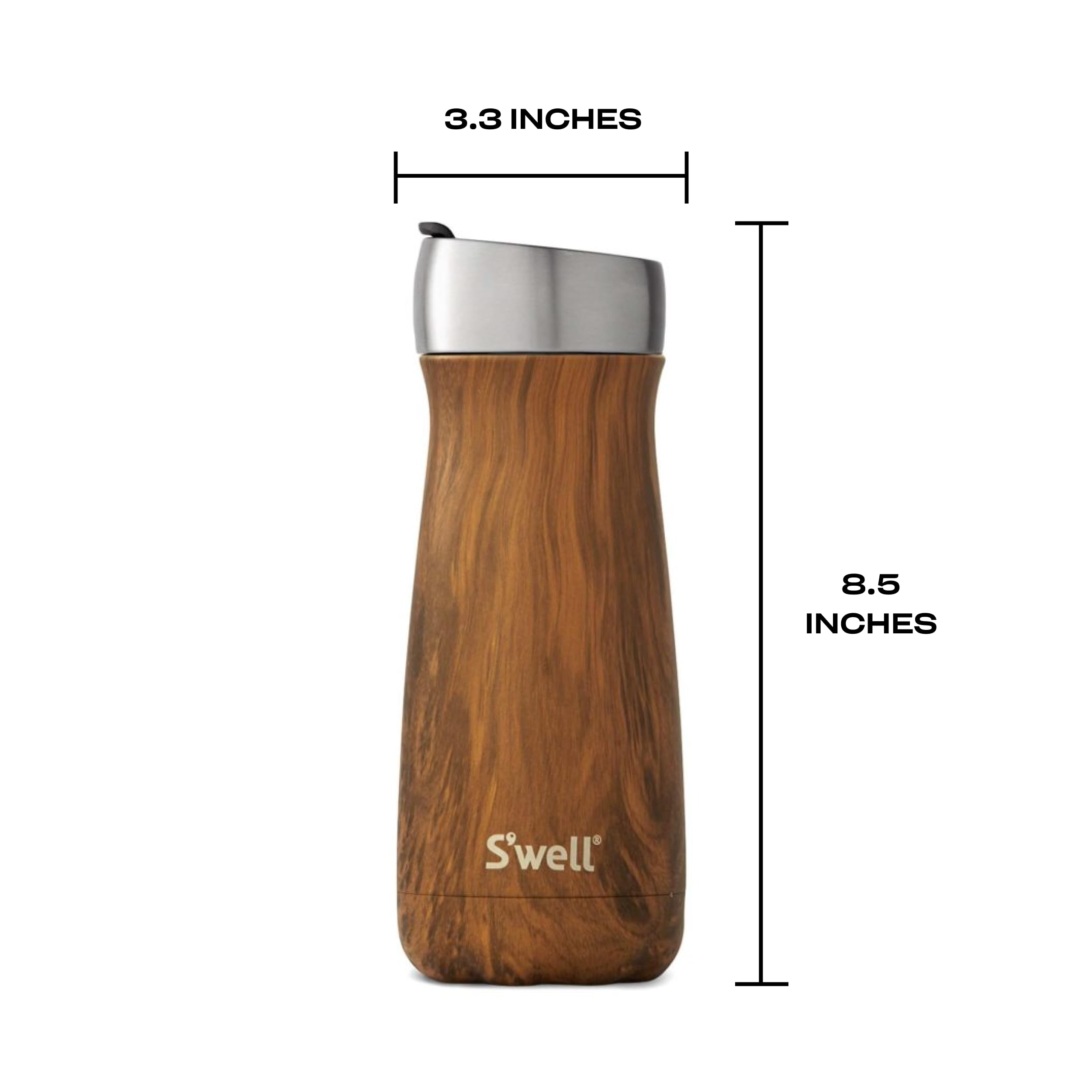 S'Well Stainless Steel Traveler With Commuter Lid, 16Oz, Teakwood, Triple Layered Vacuum Insulated Containers Keeps Drinks Cold