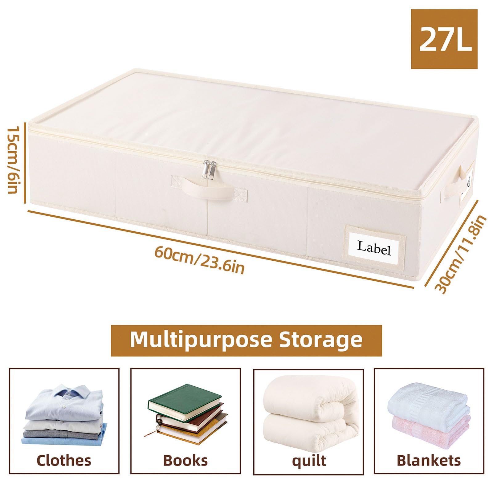 Yawinhe Underbed Bags, Storage Containers Bags with Lid, Foldable Blanket Bins, with Sturdy Zipper und Label Holders, for Clothi