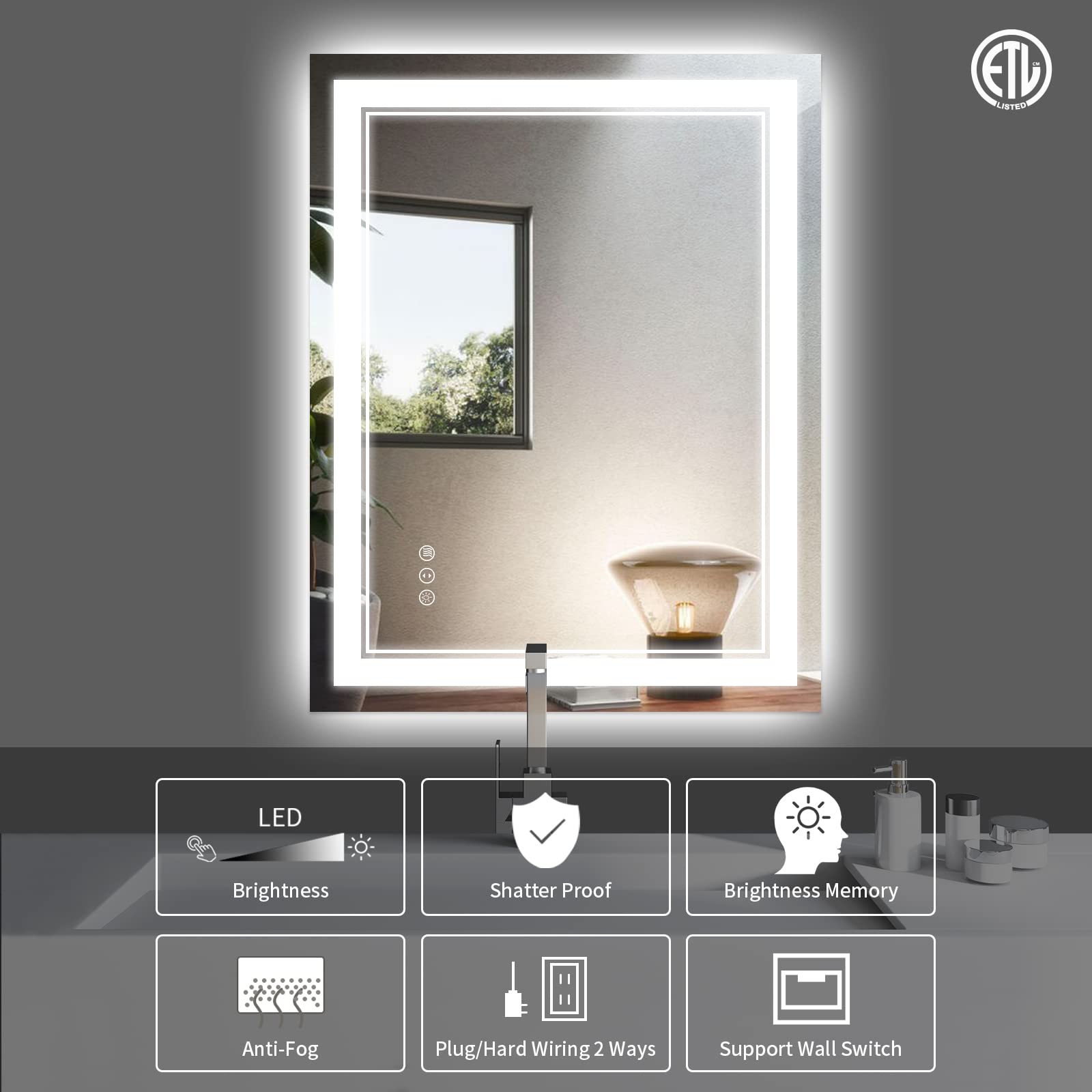 Istripmf 28X36 Inch Led Bathroom Mirror With Lights, Front And Backlit,Anti Fog Dimmable Lighted Bathroom Vanity Mirror, Shatter