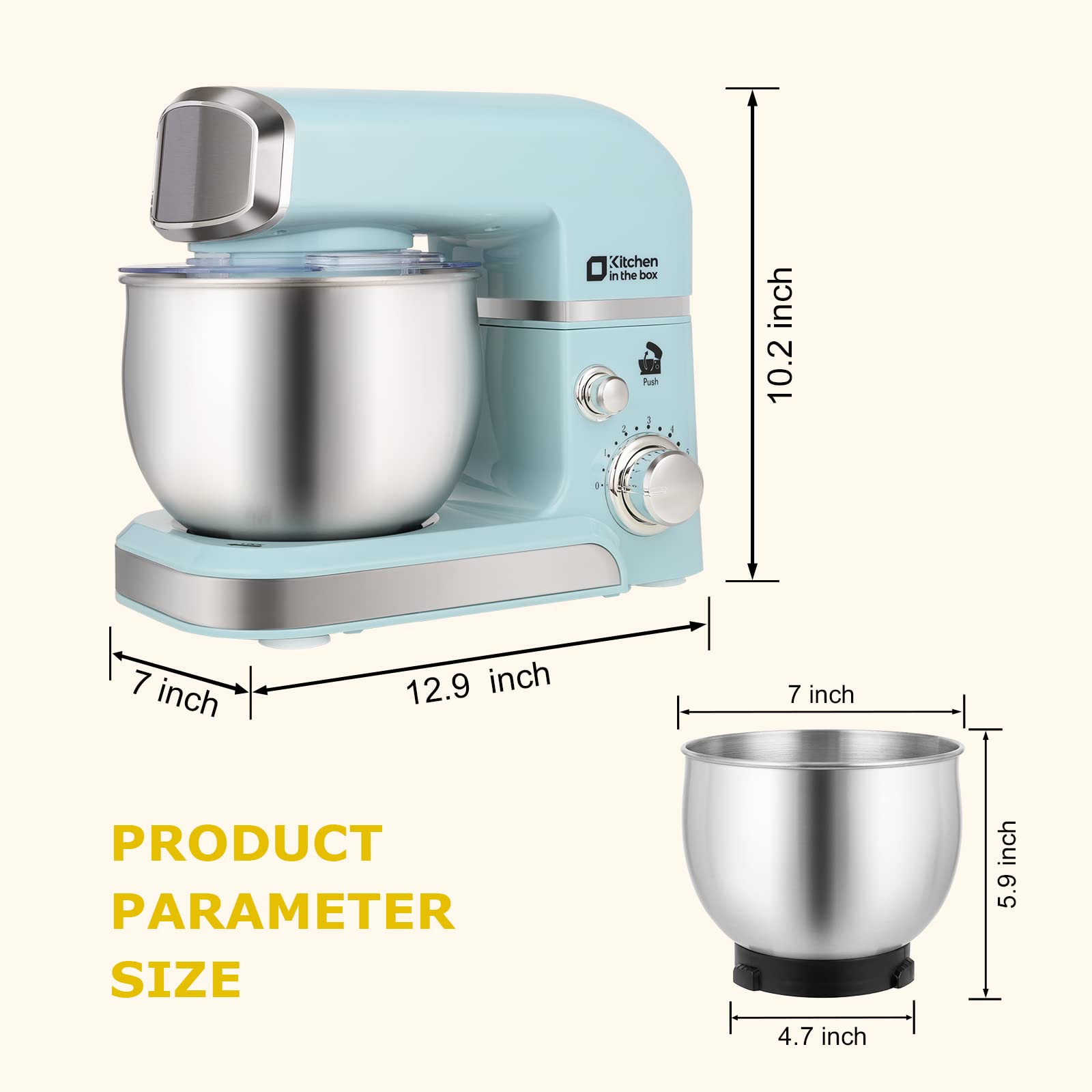 Kitchen in the box Stand Mixer, 3.2Qt Electric Food Mixer, 6 Speeds, Blue, ABS Plastic, Stainless Steel, Lightweight for Daily Use