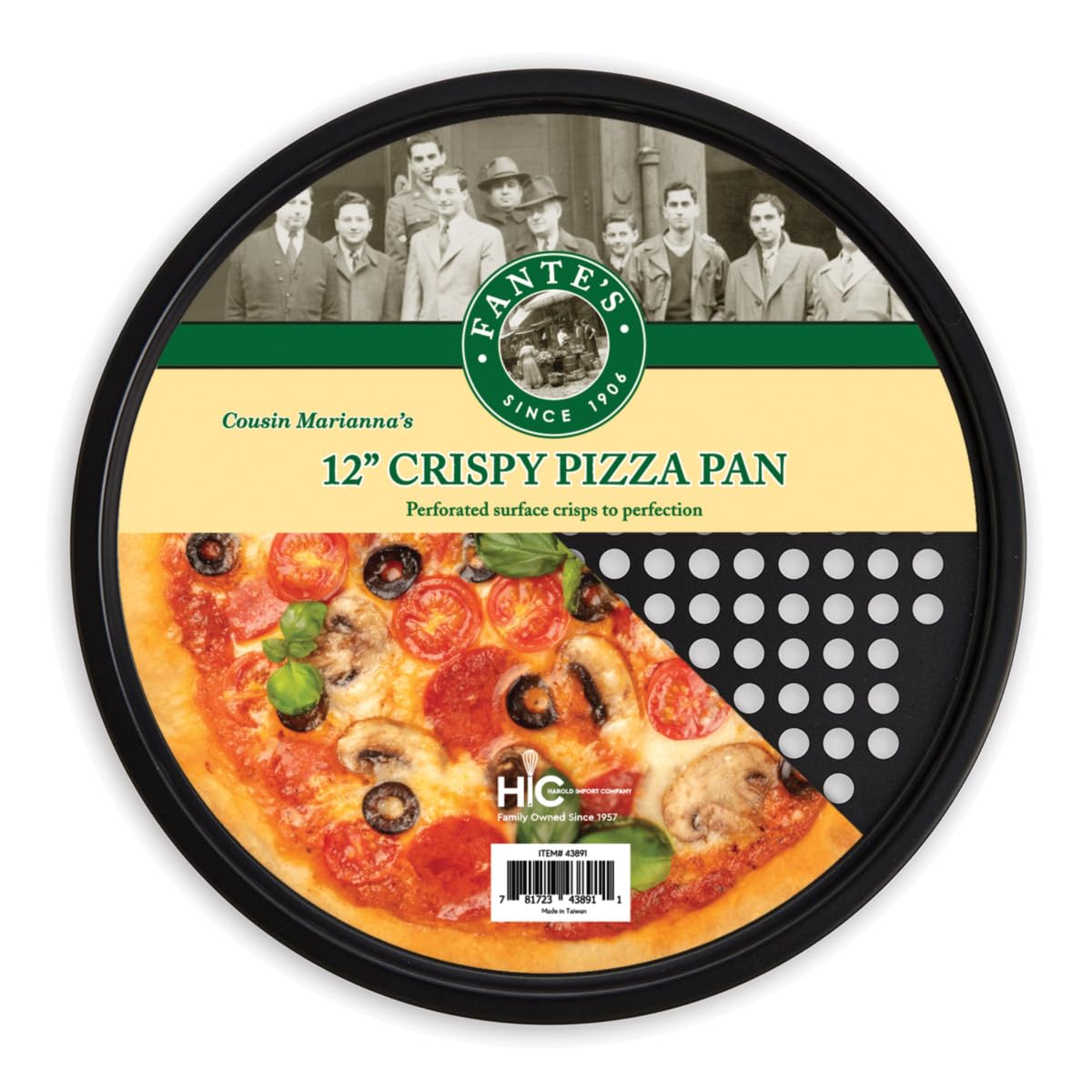 Fantes Perforated Crispy Pizza Pan, Non-Stick Carbon Steel, Pfoa Free, 12-Inches, The Italian Market Original Since 1906