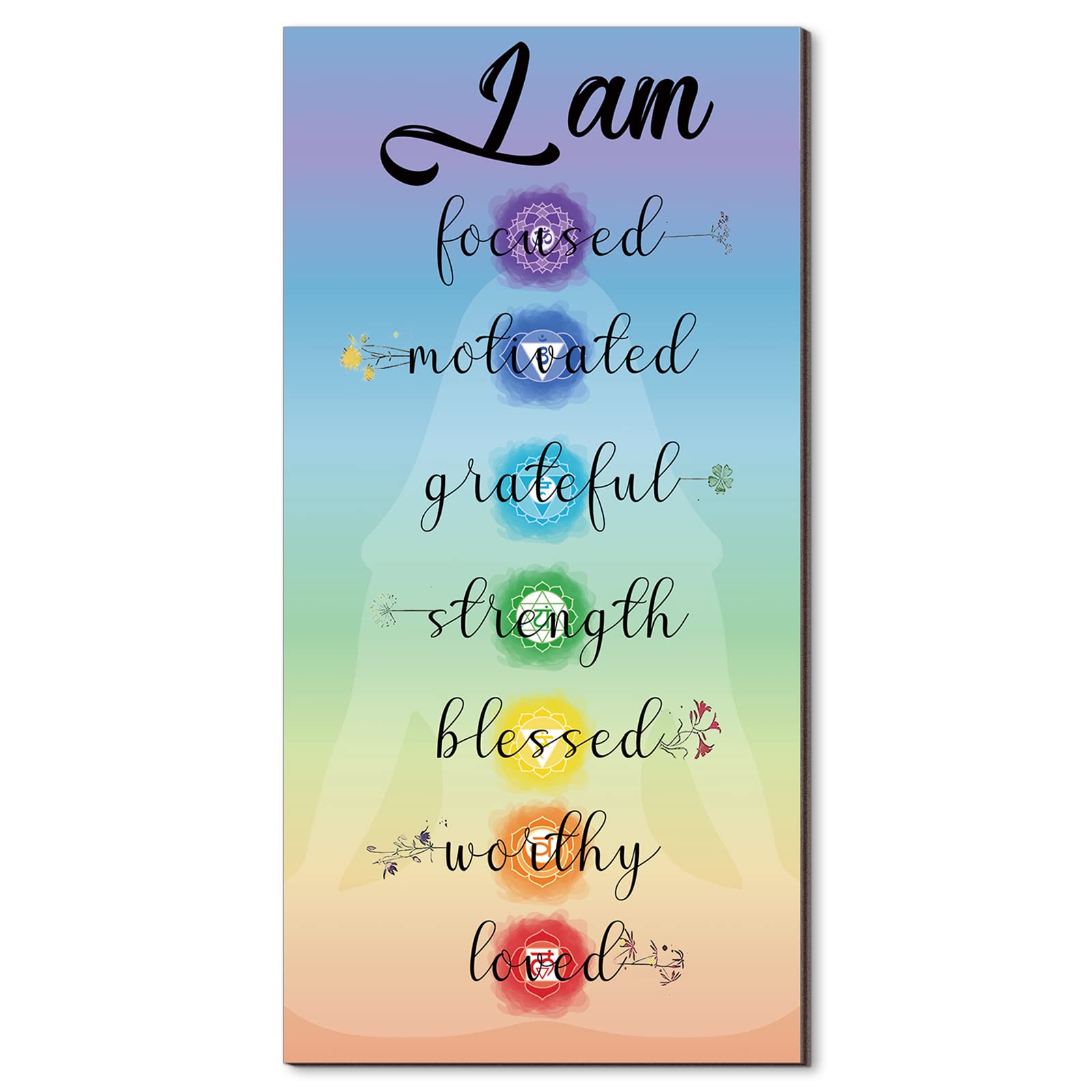 Blulu Chakra Quotes Sign Buddha Wall Decor Yoga Zen Wall Art Wooden Spiritual Decor 7 Chakra Hanging Motivational Meditation Bud