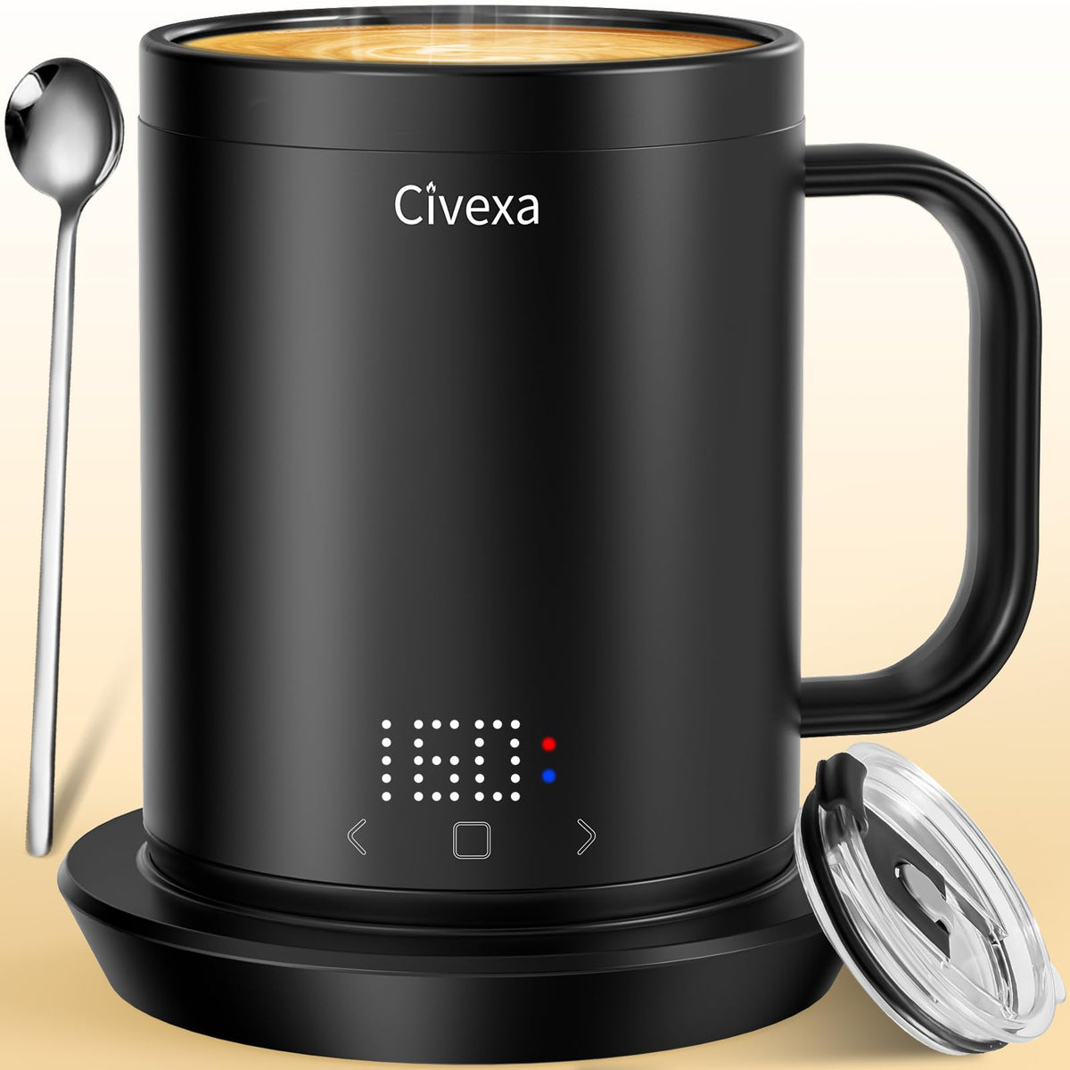 Civexa Rechargeable Self Heating Coffee Mug, Fastest Heating & Highest Temperature, 14 Oz App-Controlled Heated Coffee Mug, 1F P