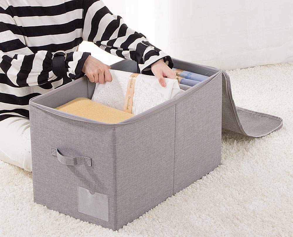 iwill CREATE PRO Pack of 2, Large Size Folding Washable Fabric Storage Boxes for Bedding Sheets, Blankets, Pillows, Clothing, To