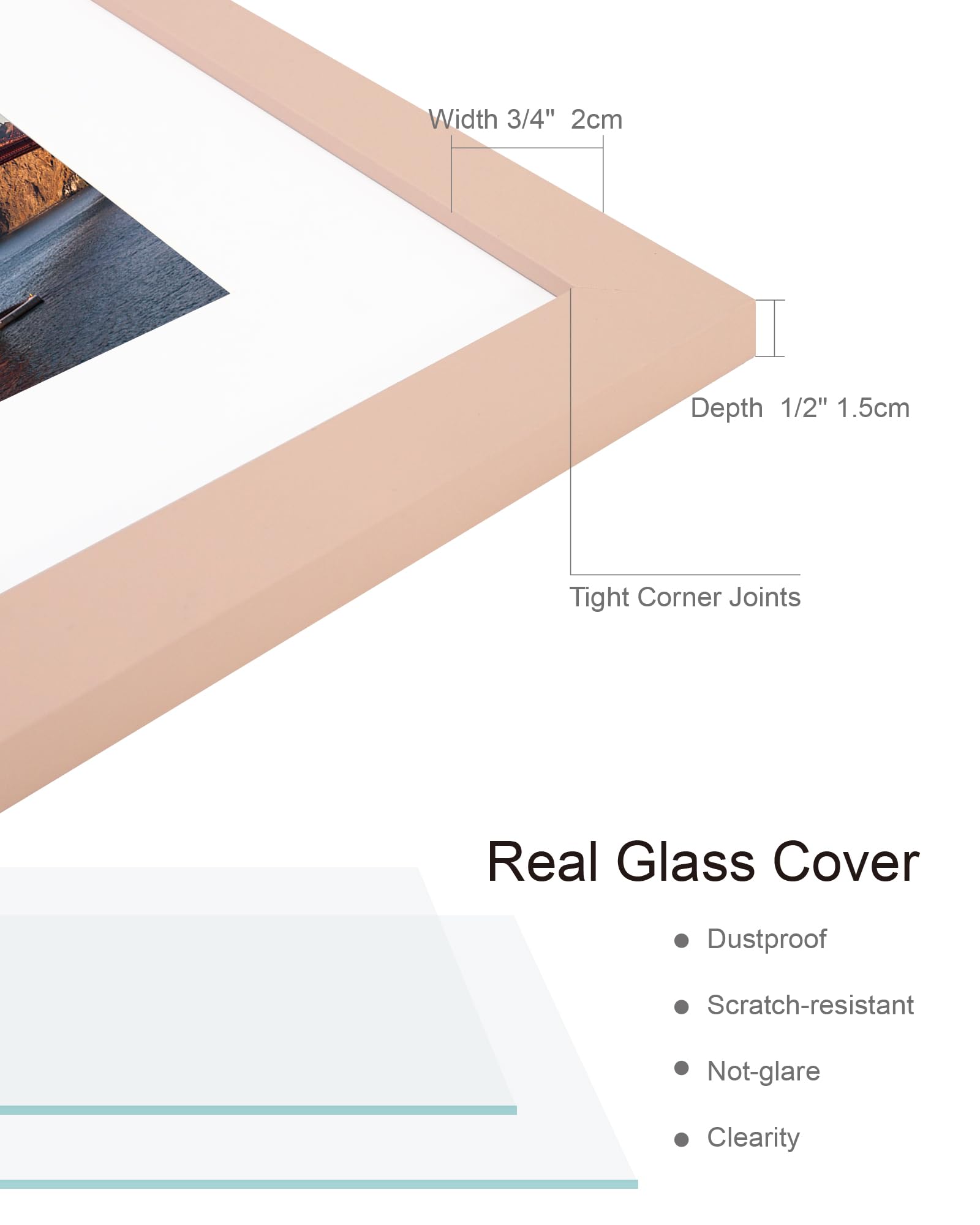 Hongkee 8x10 Picture Frame (4 Pack, Pink) Made of Real Glass and Wooden Frame - Display Pictures 5x7 with Mat or 8x10 Without Ma