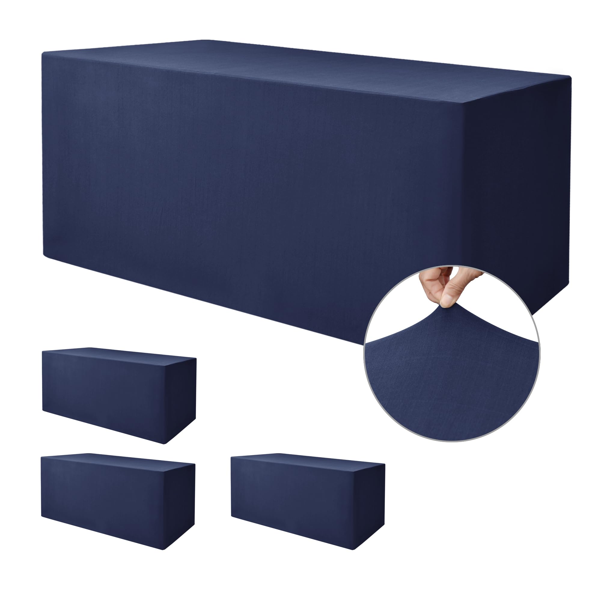 Nasitos Fitted Table Covers Stretch Spandex - 72 x 30 Inch - 4 Pack Navy Rectangle Table Clothes for 6 Foot Folding Tables, Wrin