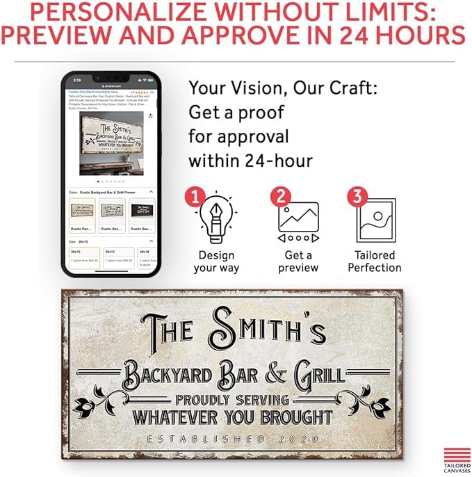 Tailored Canvases Bar Sign Custom Decor - Backyard Bar And Grill Proudly Serving Whatever You Brought - Canvas Wall Art Printabl