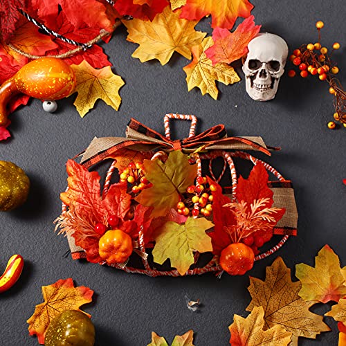 Hotop 3 Pcs 10 x 7.3 Inches Thanksgiving Pumpkin Shaped Metal Wreath Form Fall Wire Floral Frame Halloween 3D Pumpkin Wreath Ind