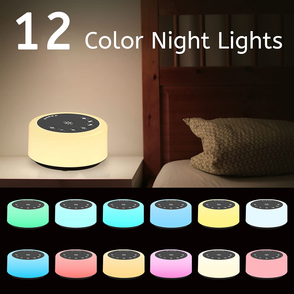 ColourNoise Soother Sleep Sound Machine - 30 Sounds, 12 Night Lights, Black, Model CWN-R1, Ideal for Home, Travel & Office