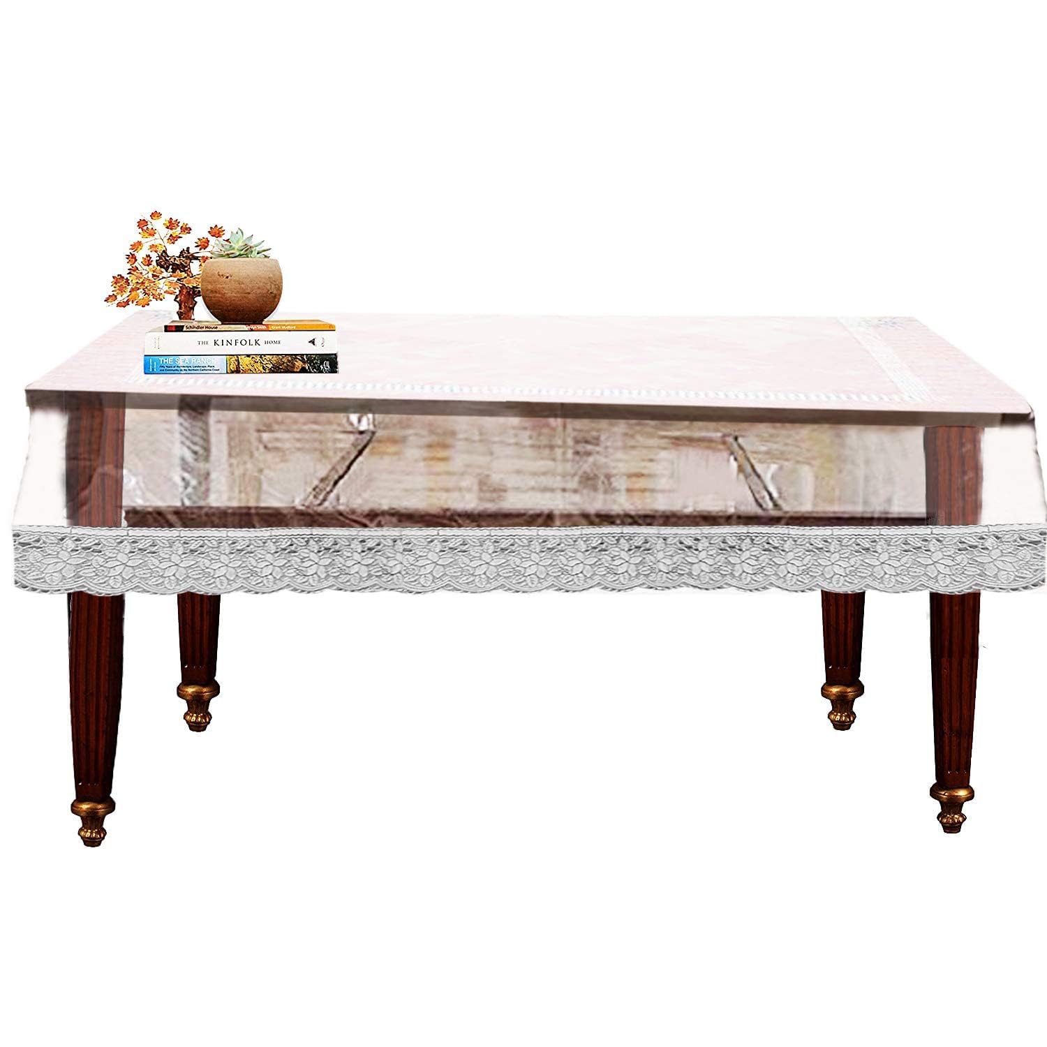Kuber Industries PVC Waterproof Center Table Cover 4 Seater 40x60 Inch, Silver Lace (Silver)