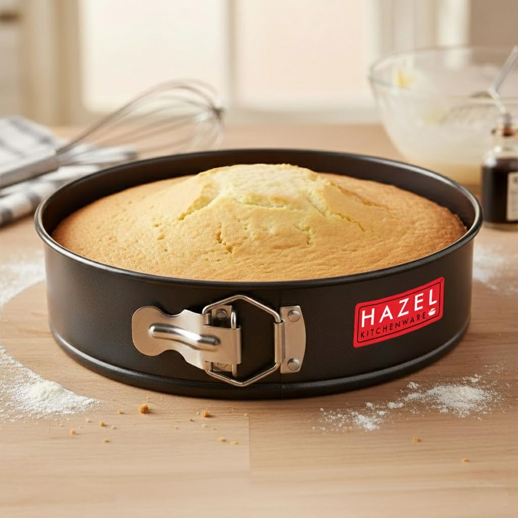 Hazel Round Non-Stick Cake Mould 8 Inch | Teflon Coated Springform Pan With Removable Base | Oven & Microwave Safe Round Baking 