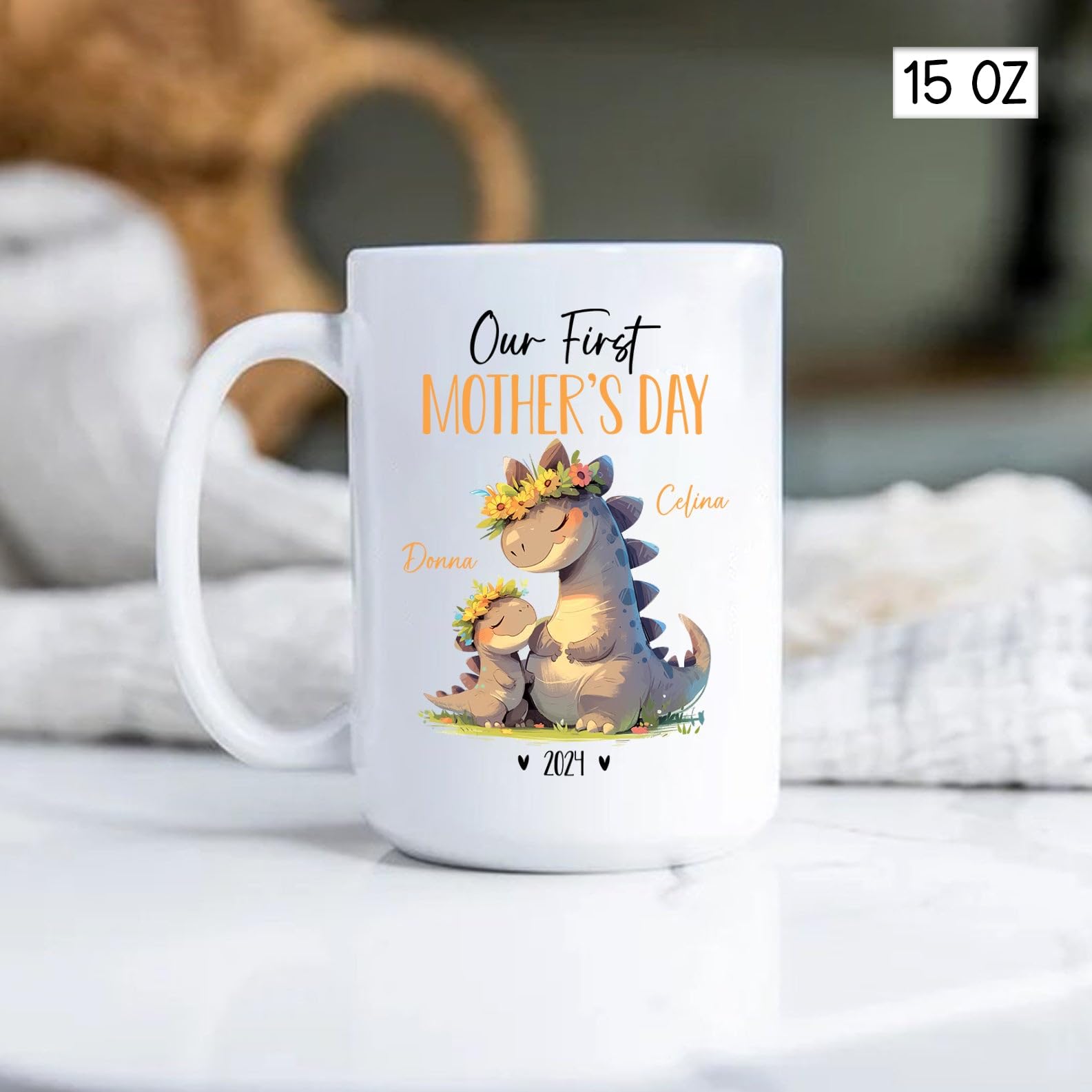 Mug Gift For Dinosaur Lover, Mom And Baby Dinosaur Cups, Our First Mothers Day Coffee Cup, Personalized Dinosaur Animal Porcelai