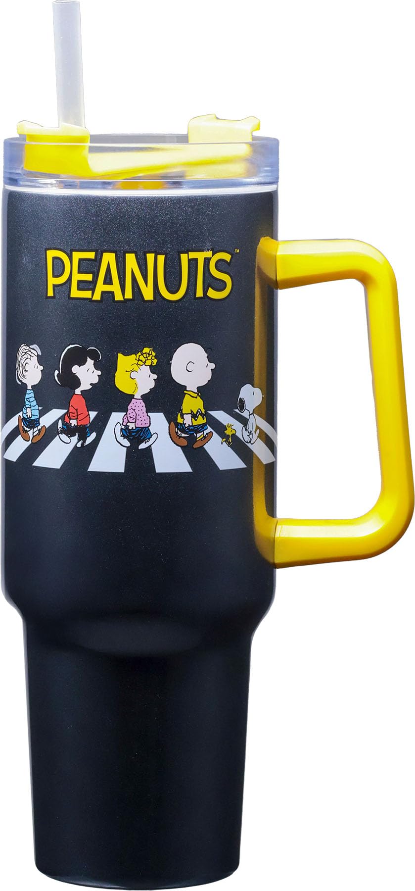 Spoontiques Peanuts Road 40oz Stainless Steel Travel Mug - Double Wall Stainless Steel with Sliding Lock Travel Lid - 11 Tall