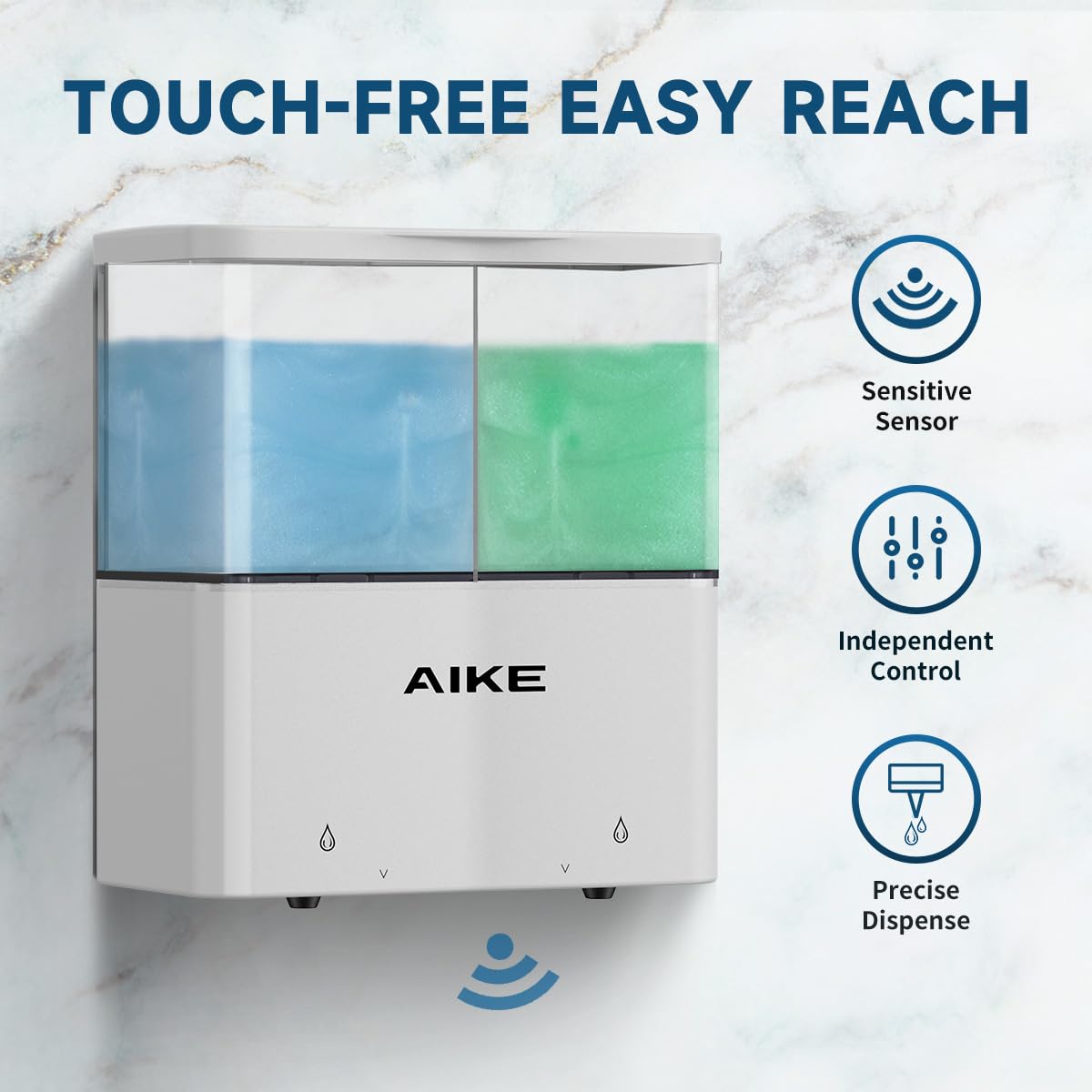 Aike Double Automatic Soap And Shower Dispenser Wall Mount 2 Chambers Dispenser Ipx7 Waterproof 2 X 17 Fl Oz. White