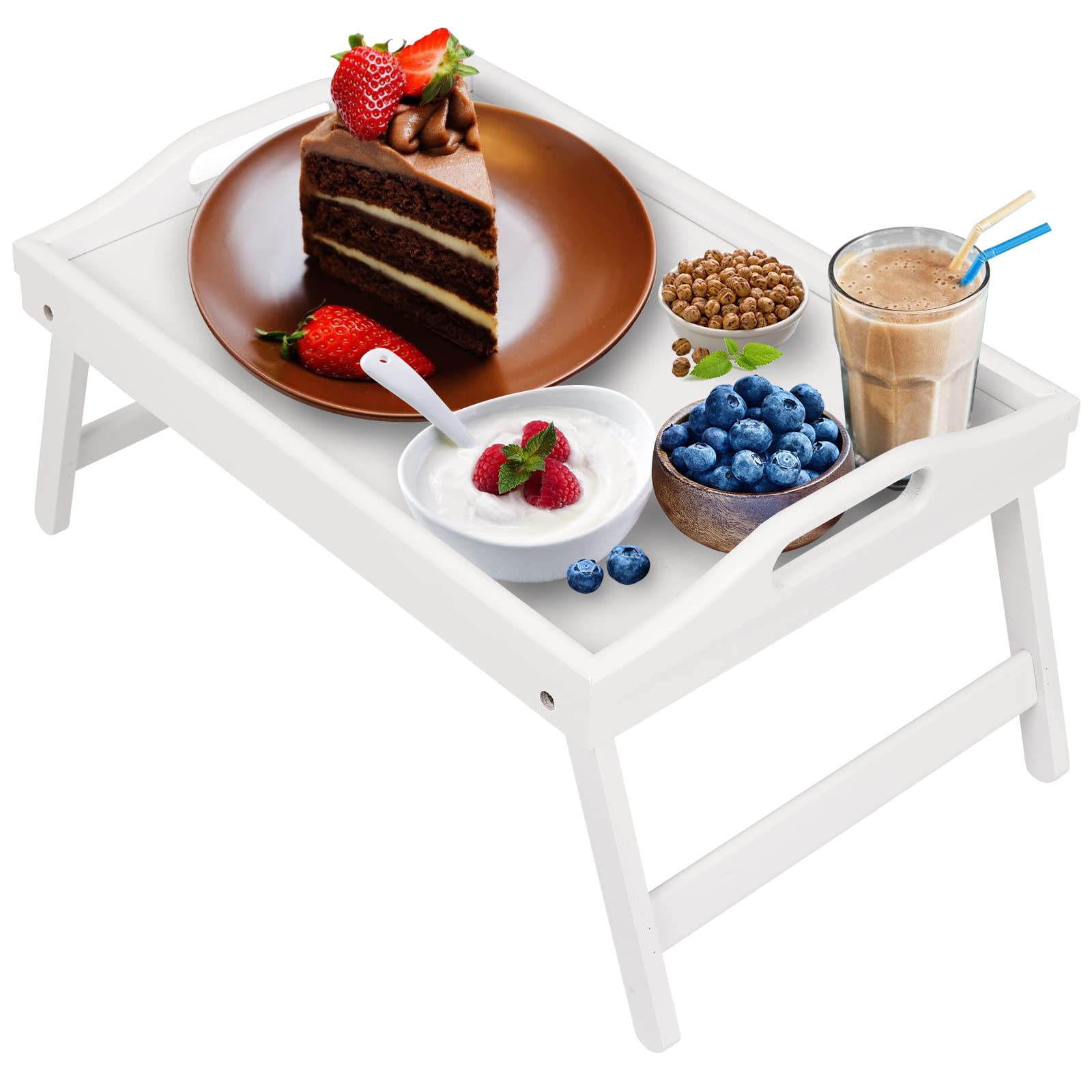 Bed Tray Table Folding Legs with Handles Breakfast Food Tray for Sofa,Bed,Eating,Drawing,Platters Serving Lap Desk Snack Tray (W