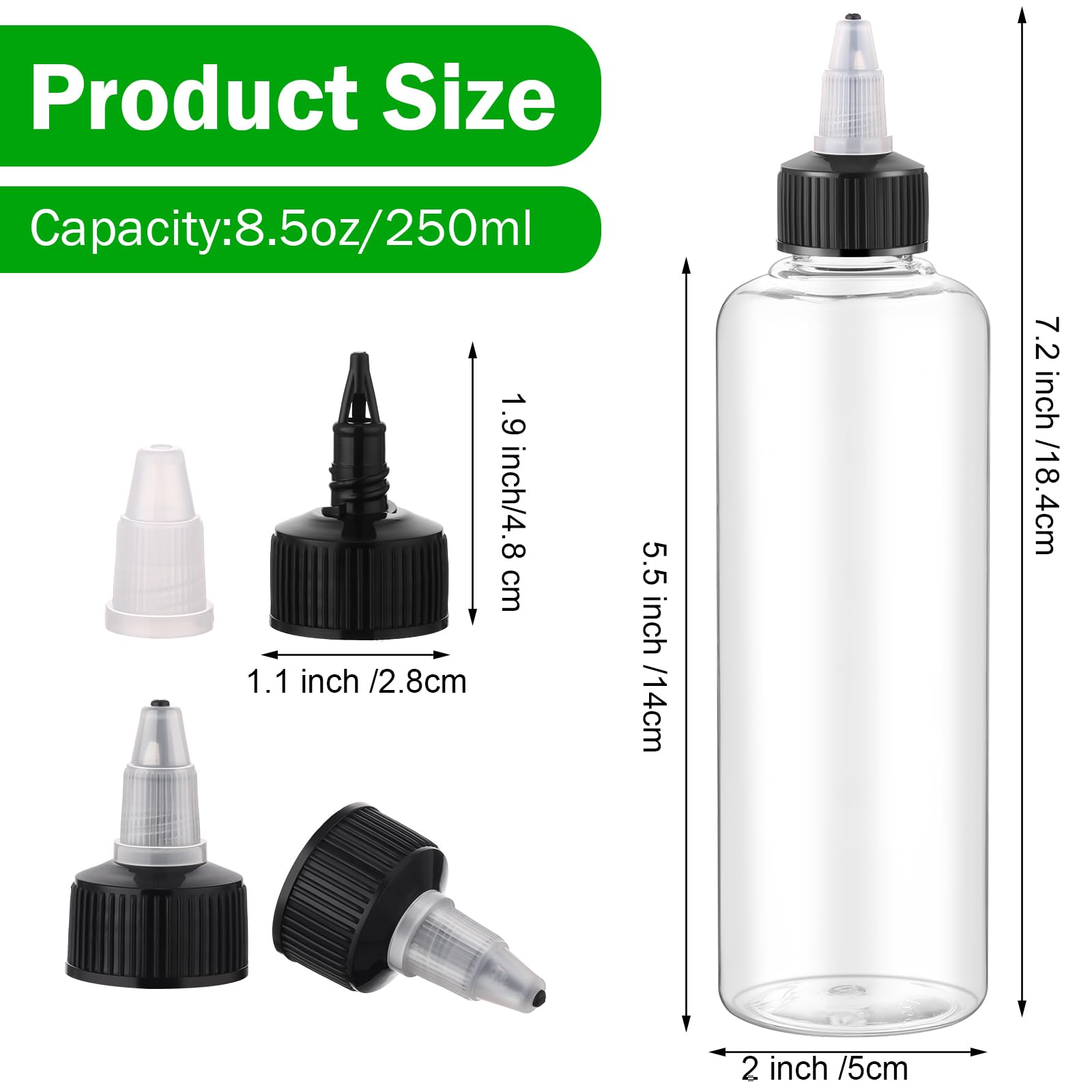 Irenare 80 Pcs Squeeze Bottles For Liquids Clear Dispensing Bottles 8.5 Oz Plastic Bottles With Twist Top Caps Empty Bottles Pla