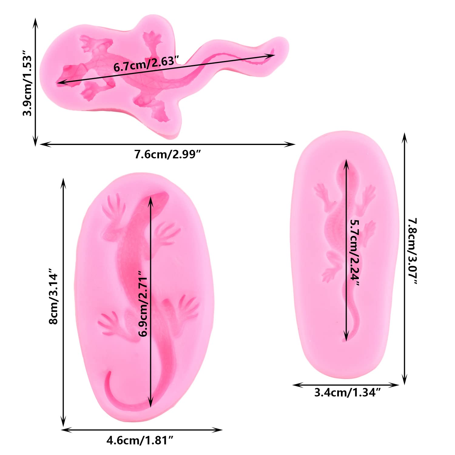 Rfghac 3D Lizard Gecko Silicone Fondant Molds For Cake Decoration Cupcake Topper Polymer Clay Gum Paste Set Of 3