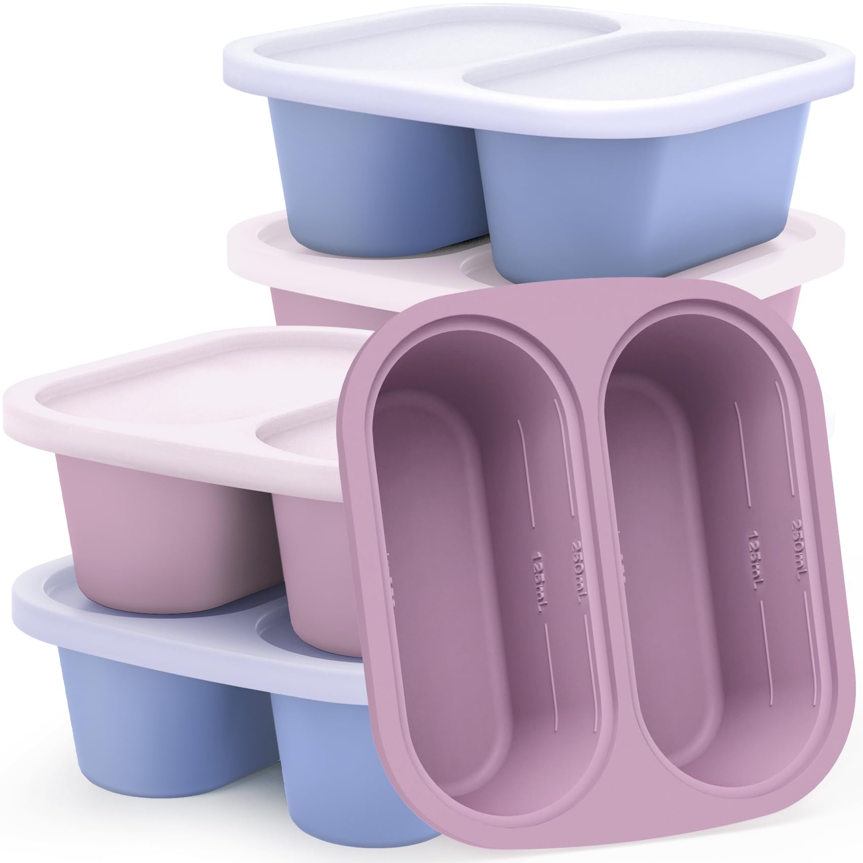 Mossime Silicone Soup Freezer Molds: 1 Cup Silicone Freezer Trays with Lid - 6 Packs Easy Release Soup Freezer Containers - 250m