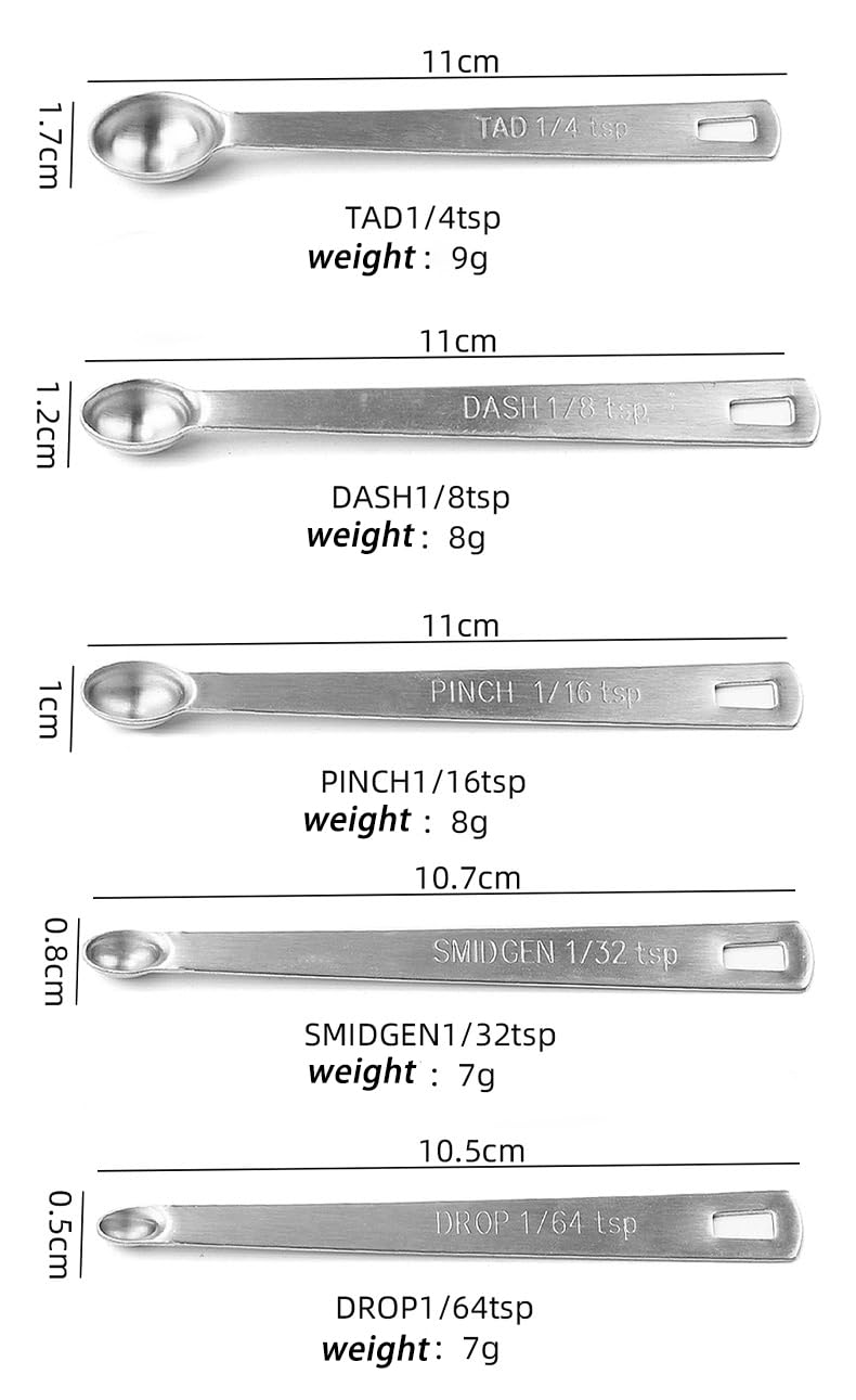 Brccee Ac Measuring Spoons Set Of 5, (Tad, Dash, Pinch, Smidgen And Drop) Mini Stainless Steel Measuring Spoons
