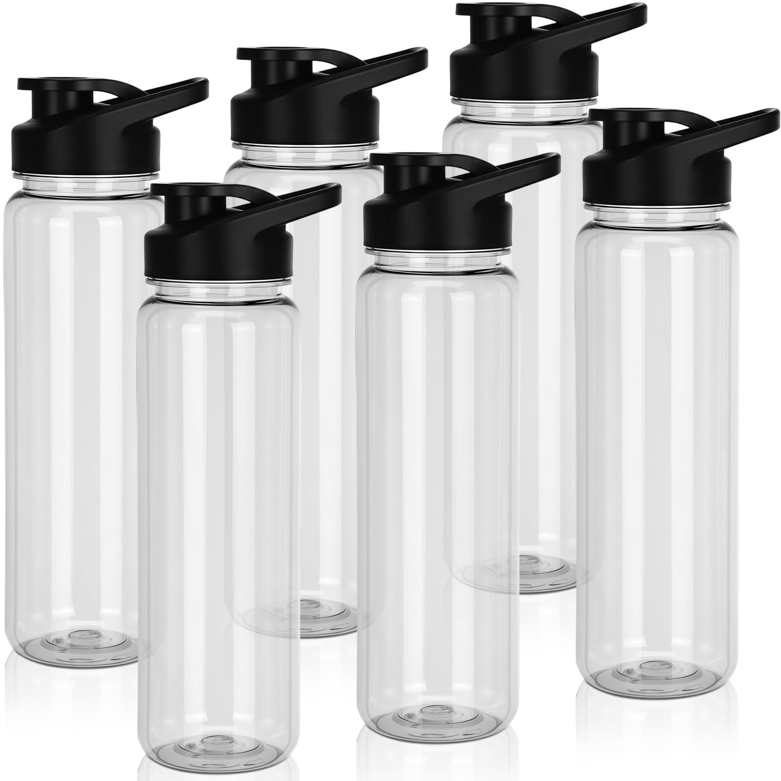 Mimorou 6 Pcs 24oz Water Bottles Bulk, Reusable Plastic Sports Bottles Leak-Proof & Portable Water Jug Gym Sports Adults Large C