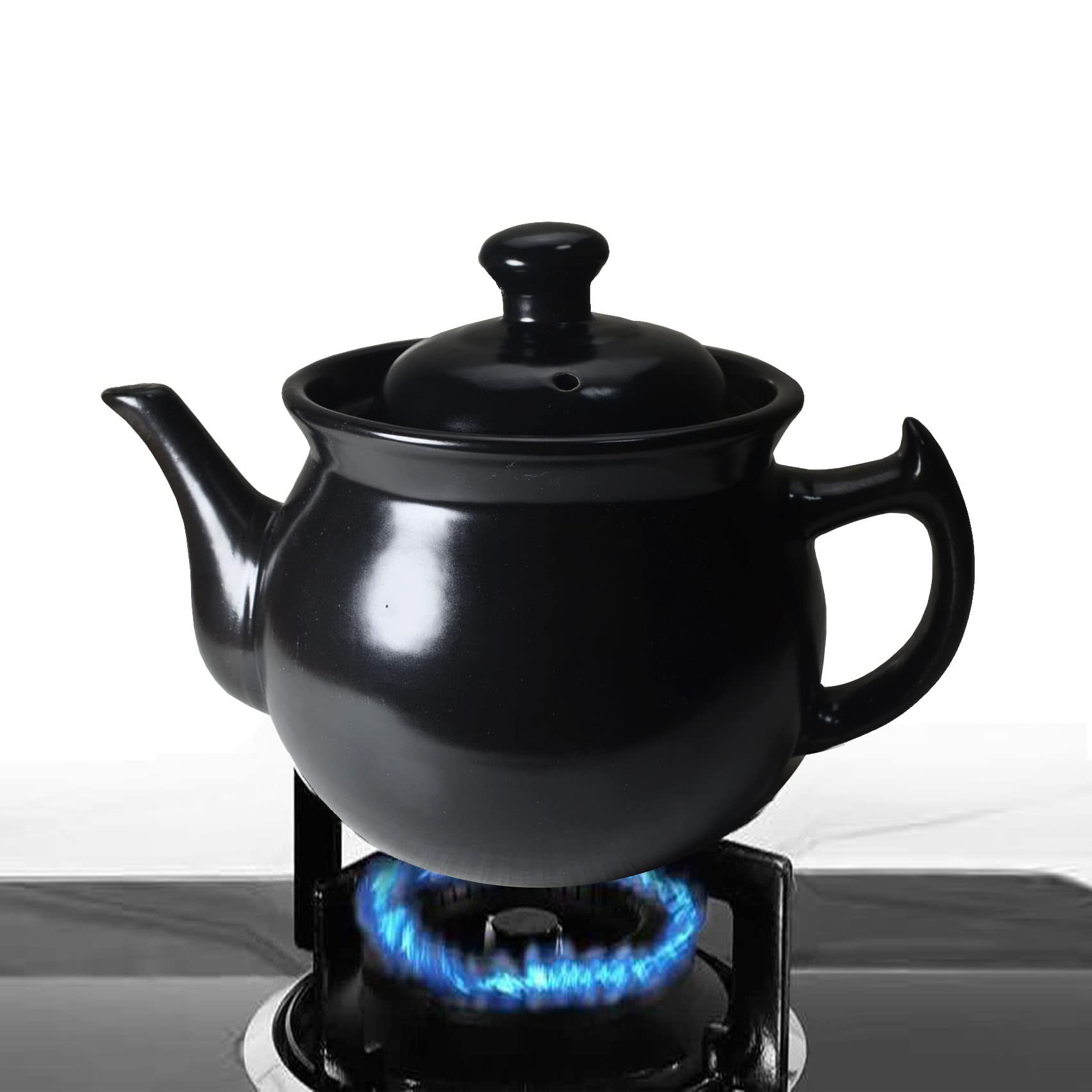 ZHCHSH Casserole Clay 1.8L Heatresistant Stove Soup Pot 60oz Handle Teapot Stew for Cooking,Boiling Tea (black 1800ml)