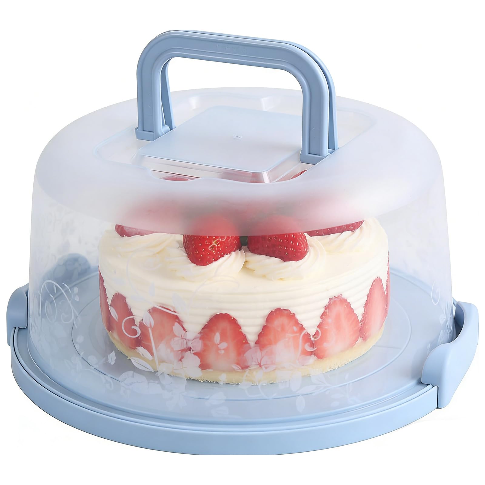 FEOOWV Plastic Small Cake Carrier Holder Round Container with Handle Suitable for 6~8 inch Diameter and 4 inch Height Small Cake
