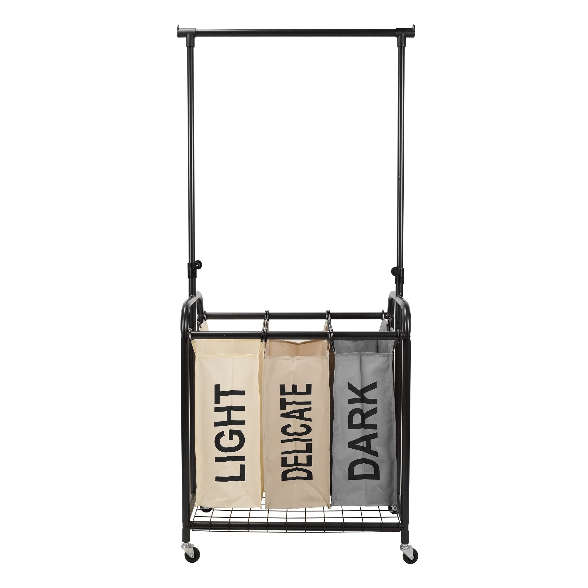 Oceanstar 3-Bag Rolling Laundry Sorter With Adjustable Hanging Bar, Color(D0102Hhgp6J.)