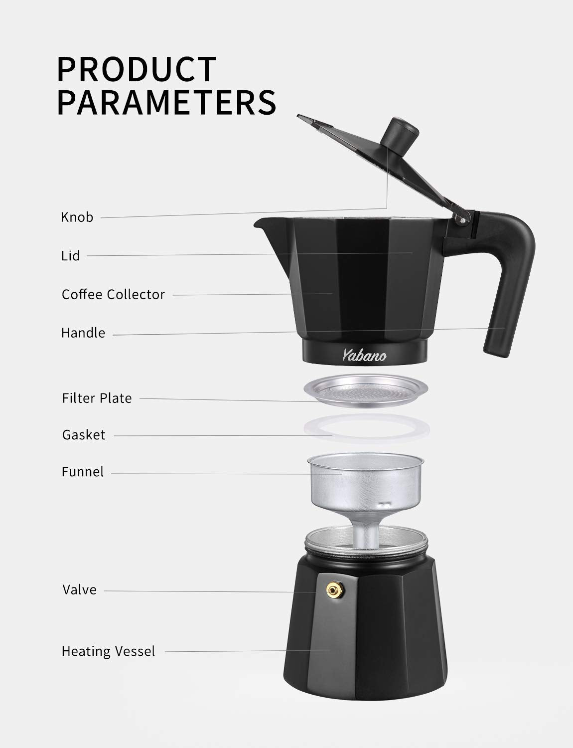 Yabano Stovetop Espresso Maker  3 Cups Moka Coffee Pot Italian Espresso for Gas or Electric Ceramic Stovetop  Italian Coffee maker for Cappuccino or Latte