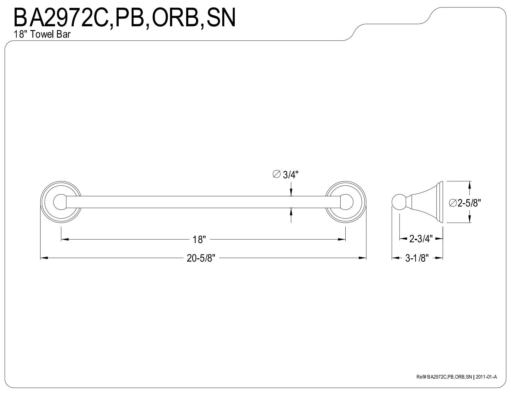 Kingston Brass BA2972C Governor 18'' Towel Bar  Polished Chrome