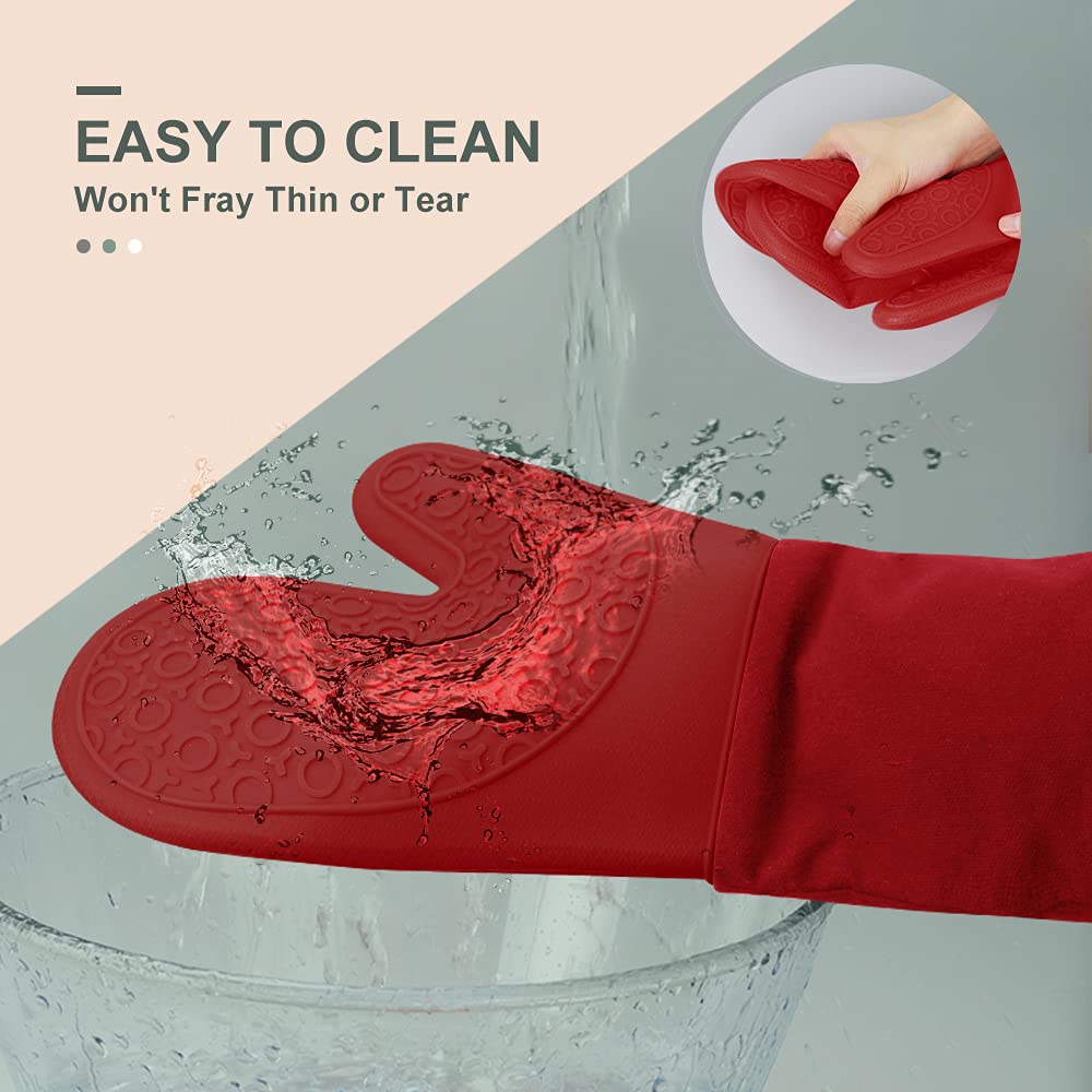 Sungwoo Extra Long Silicone Oven Mitts, Heat Resistant Oven Gloves With Quilted Liner Non-Slip Textured Grip Perfect For Bbq, Ba
