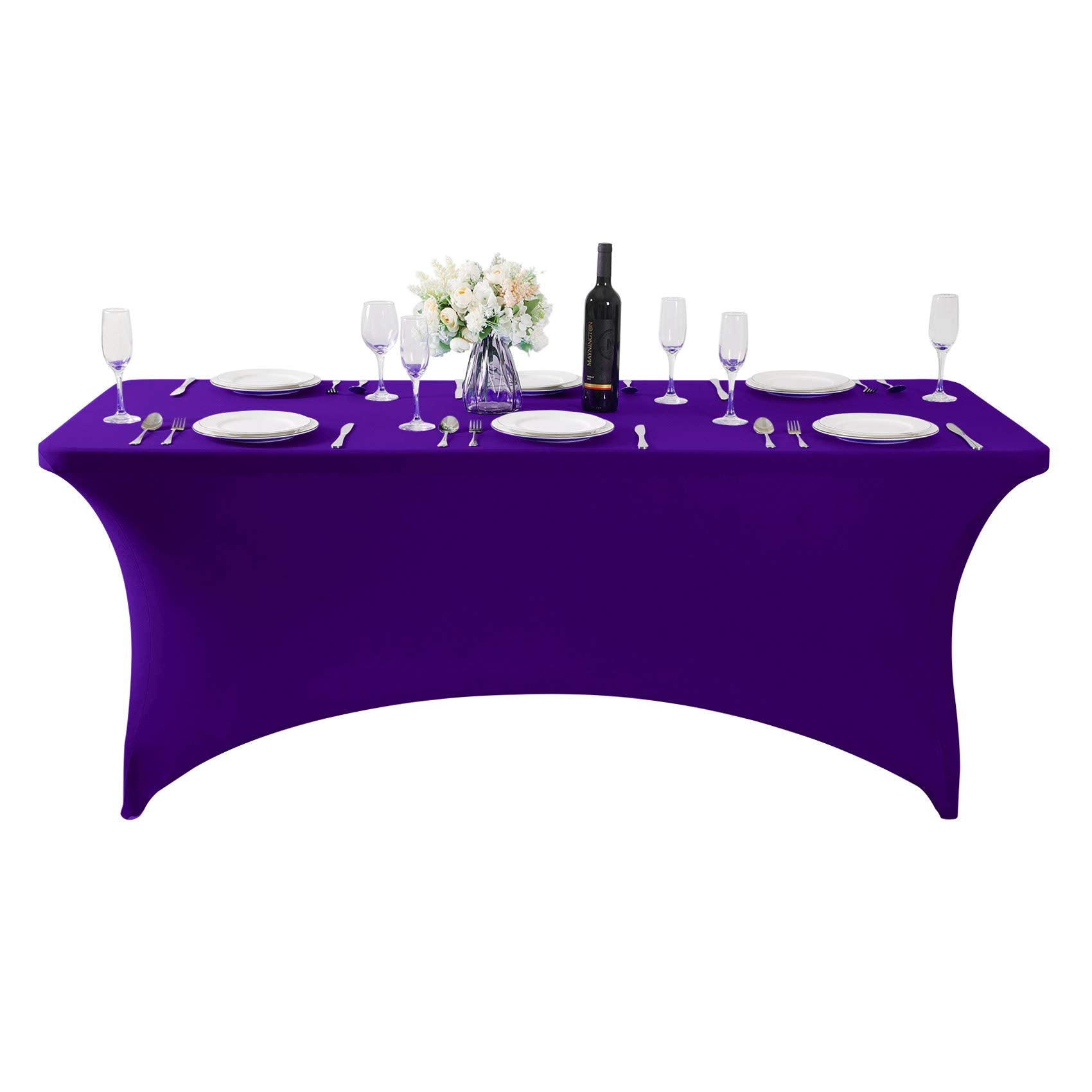 Hezuzo Spandex Table Cover For 8Ft Table Universal Fitted Stretch Tablecloth For Party, Banquet, Wedding And Events-Purple