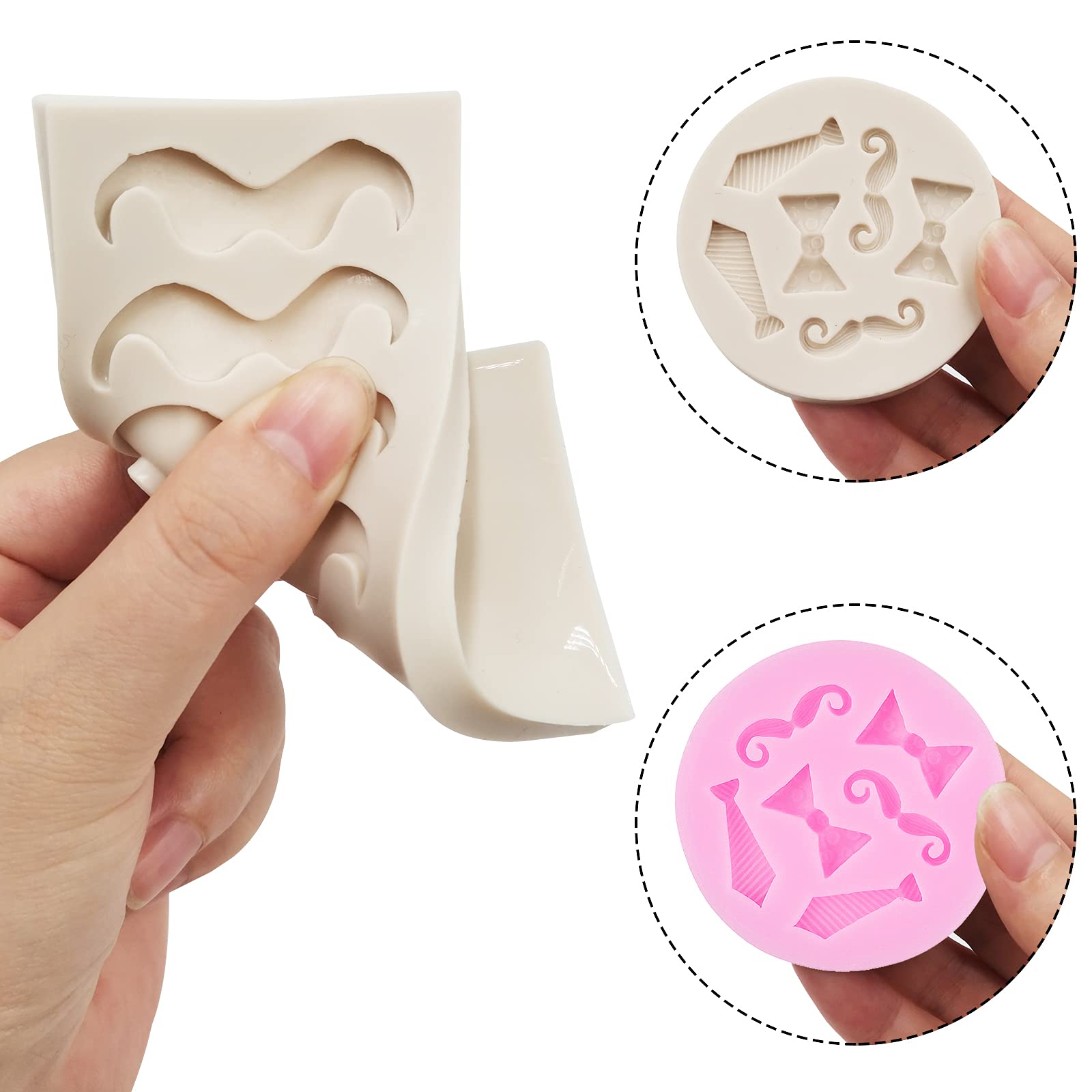Set Of 5, Mini Bow Ties Beard Silicone Mold, Findtop Candy Chocolate Fondant Mold, Mini Mustache Tie Bow Cake Beard Fondant Mold