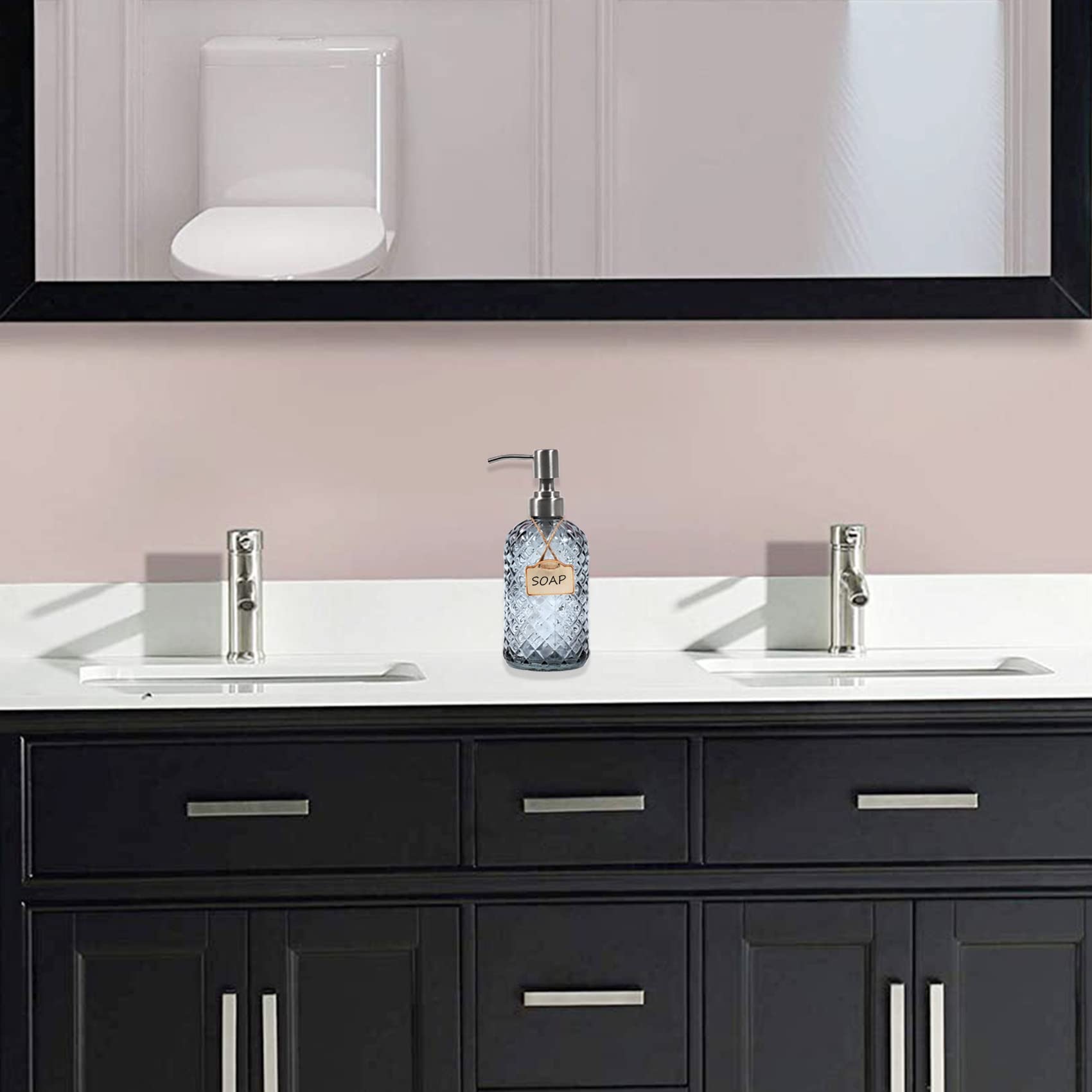 Bathroom & Kitchen Glass Hand And Dish Soap Dispenser With 304 Rustproof Stainless Steel Pump (Grey-2Pack)